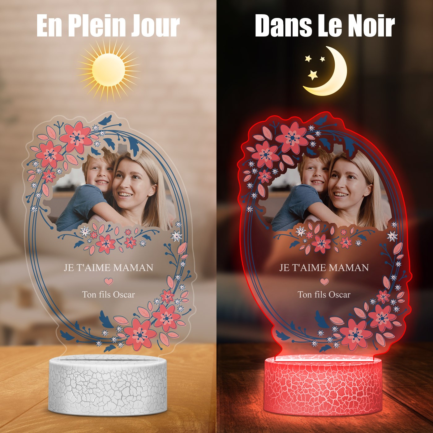 Murrano 3D LED Light - 'I Love Mom' with Photo