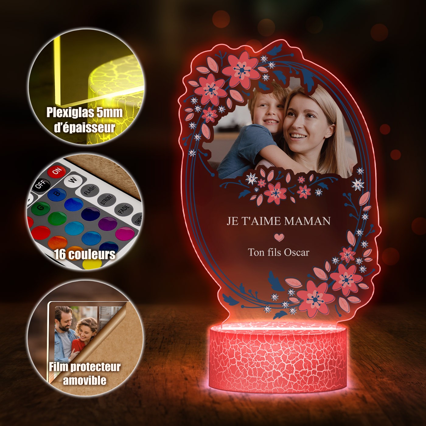 Murrano 3D LED Light - 'I Love Mom' with Photo