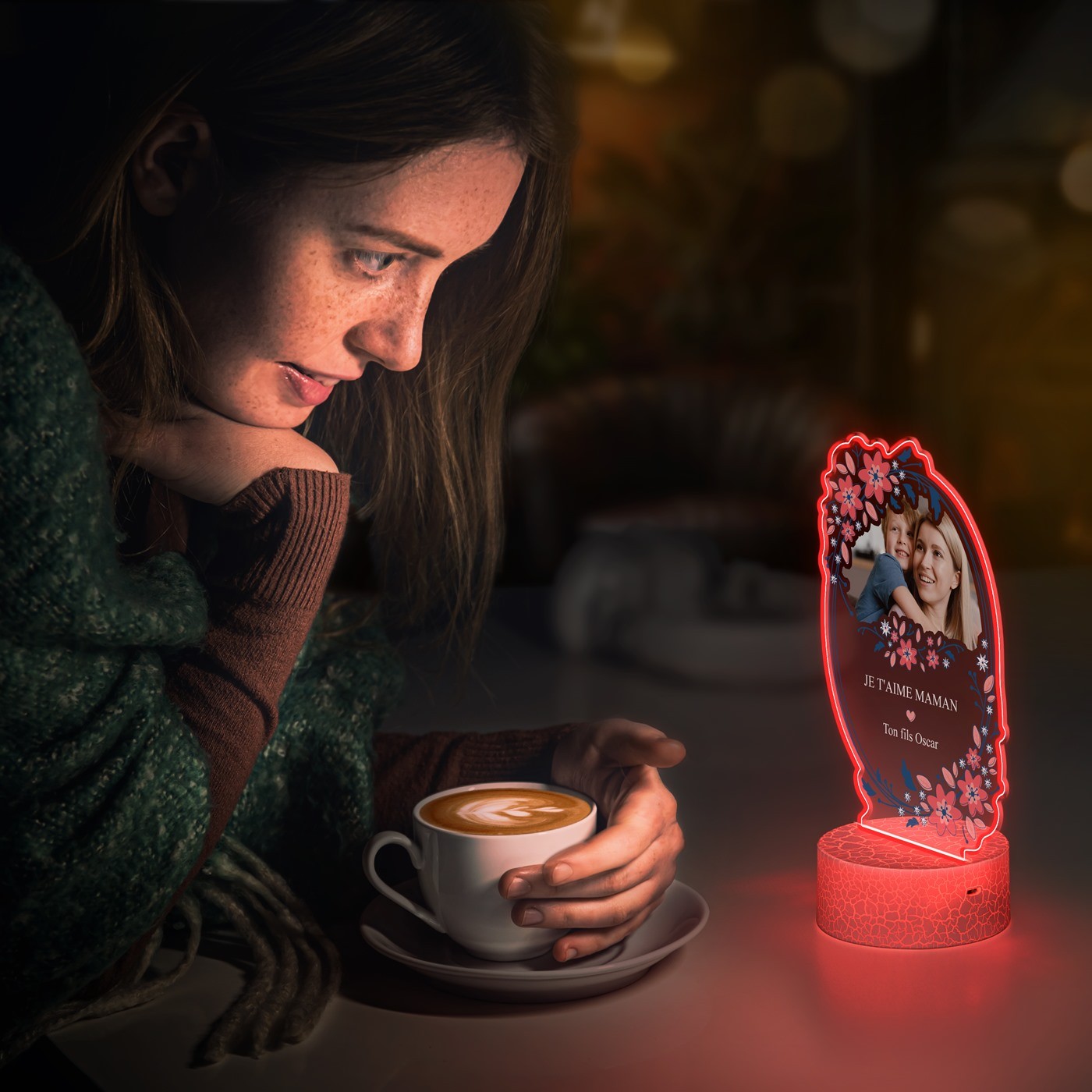 Murrano 3D LED Light - 'I Love Mom' with Photo