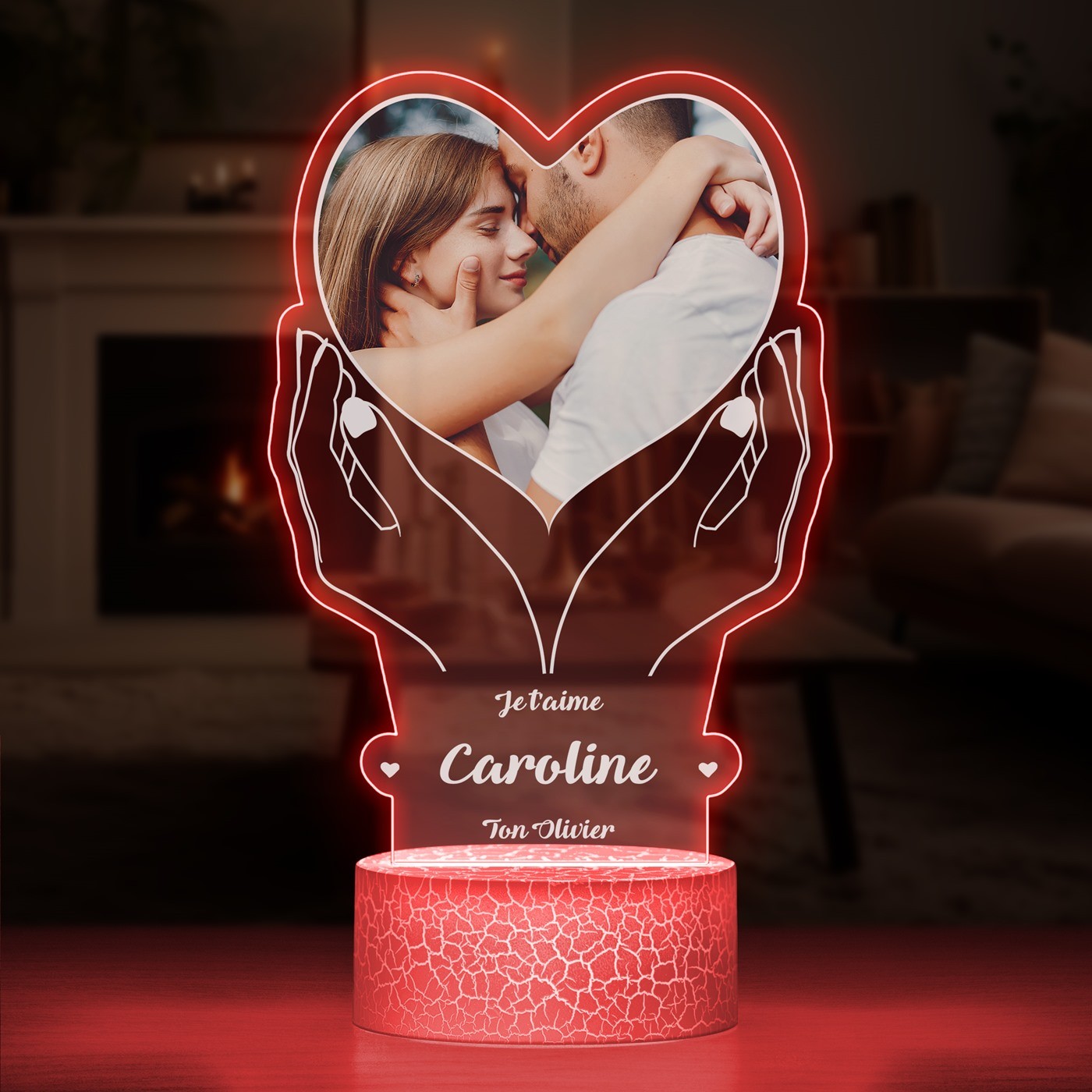 Lámpara LED 3D Murrano con impresión personalizada para esposa en San Valentín