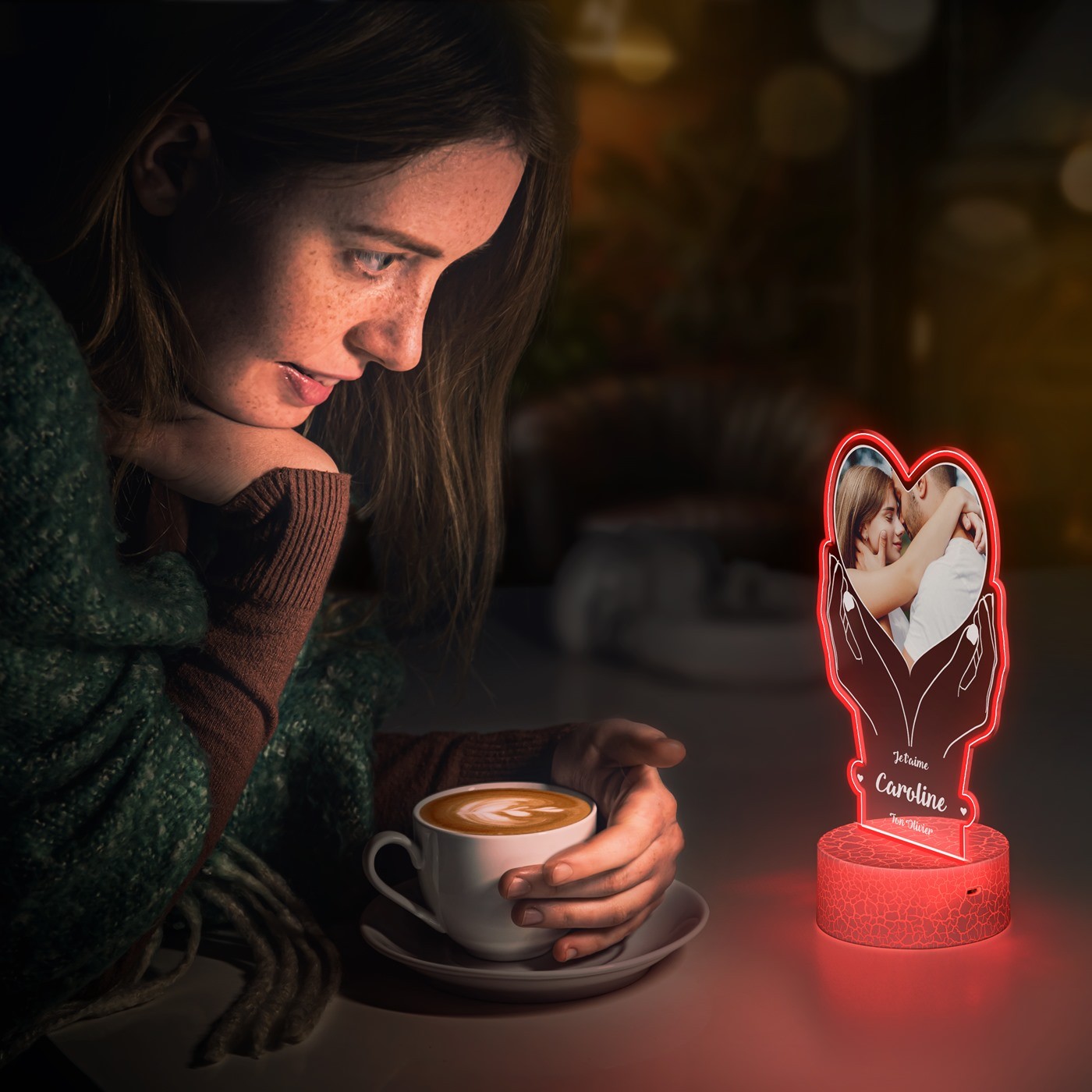 Lámpara LED 3D Murrano con impresión personalizada para esposa en San Valentín