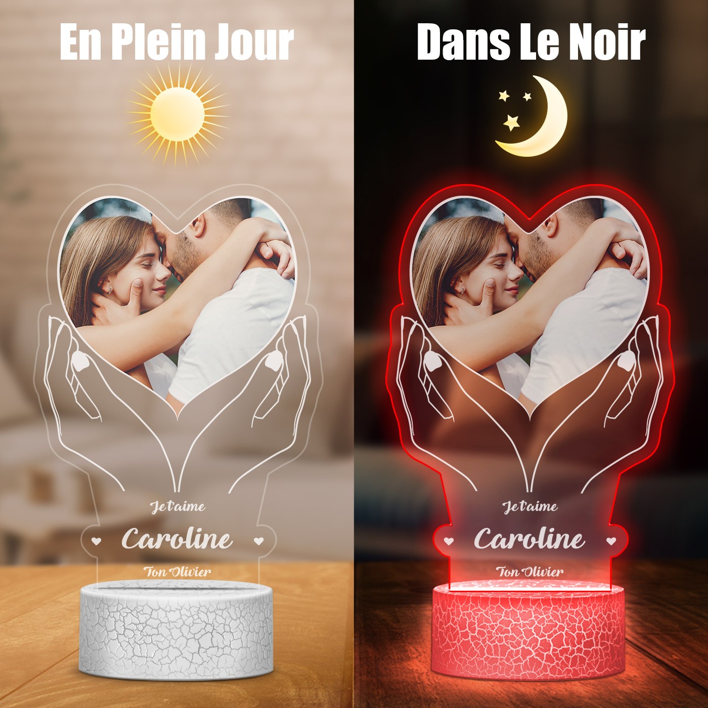 Lámpara LED 3D Murrano con impresión personalizada para esposa en San Valentín