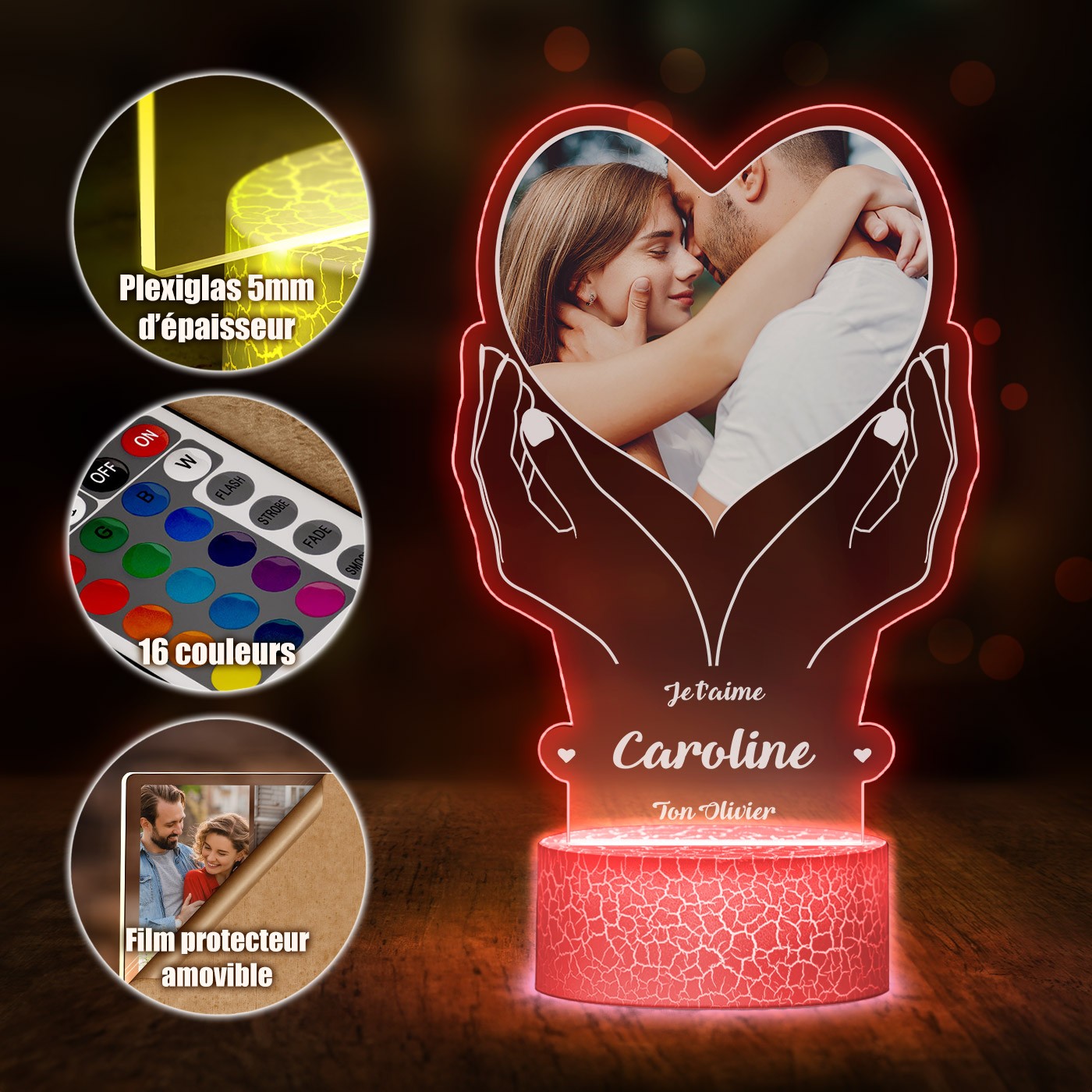 Lámpara LED 3D Murrano con impresión personalizada para esposa en San Valentín