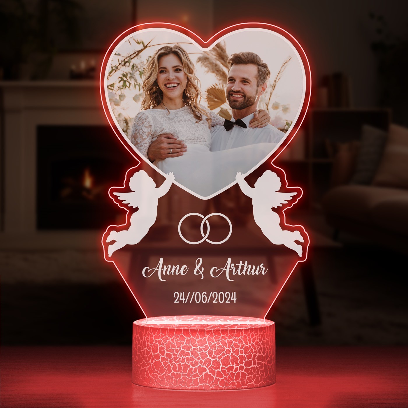 Lámpara Murrano LED 3D con impresión de foto de boda personalizada