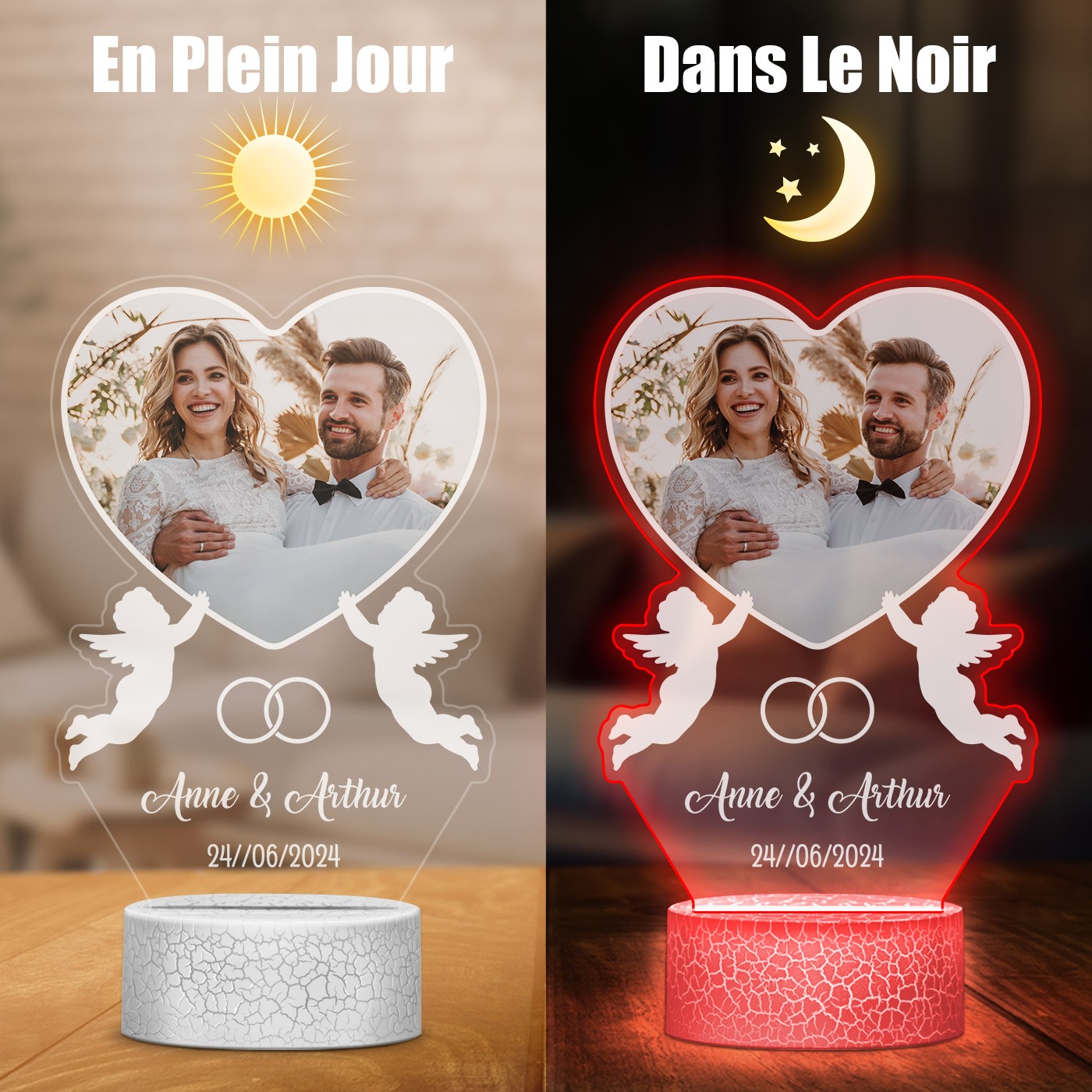 Lámpara Murrano LED 3D con impresión de foto de boda personalizada