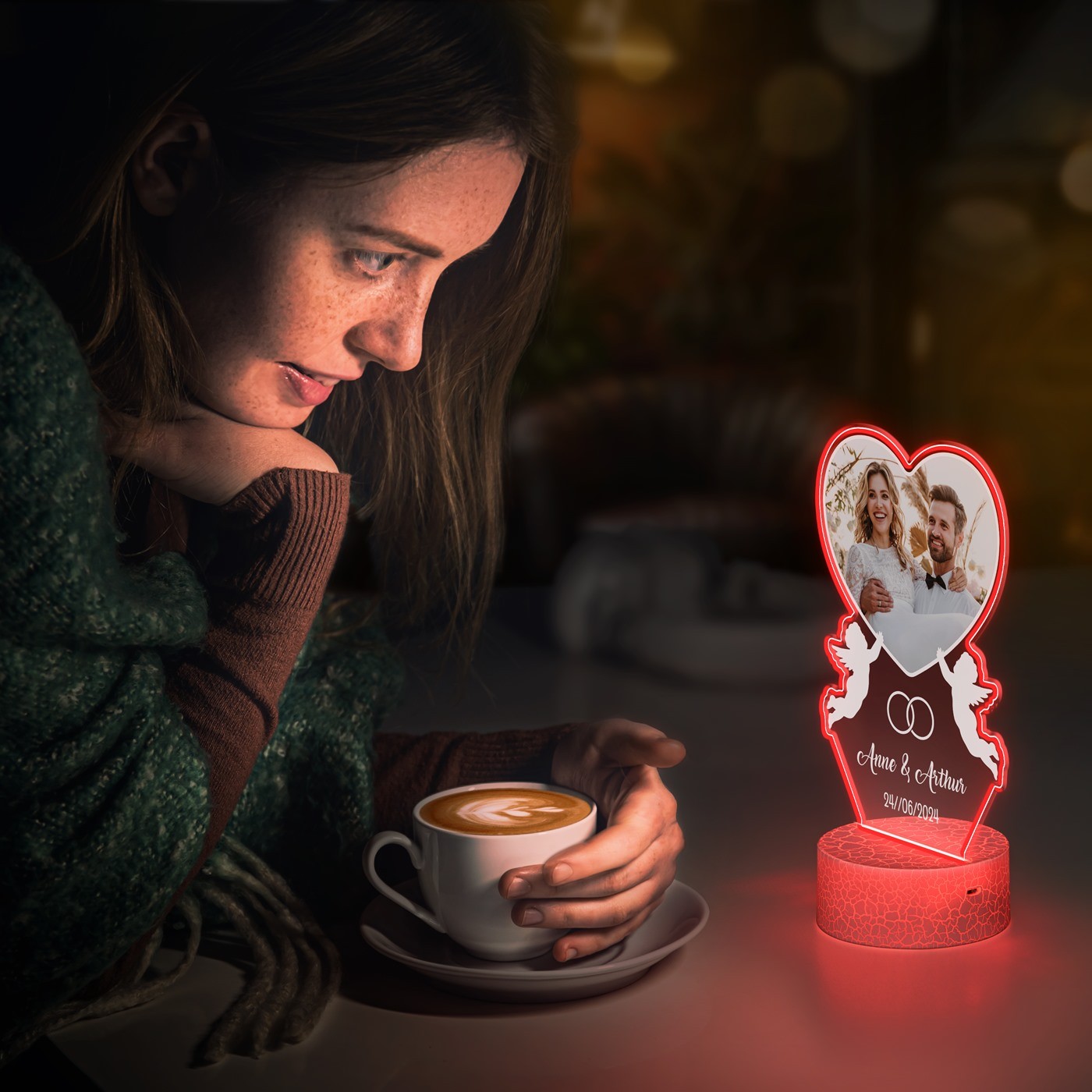 Lámpara Murrano LED 3D con impresión de foto de boda personalizada