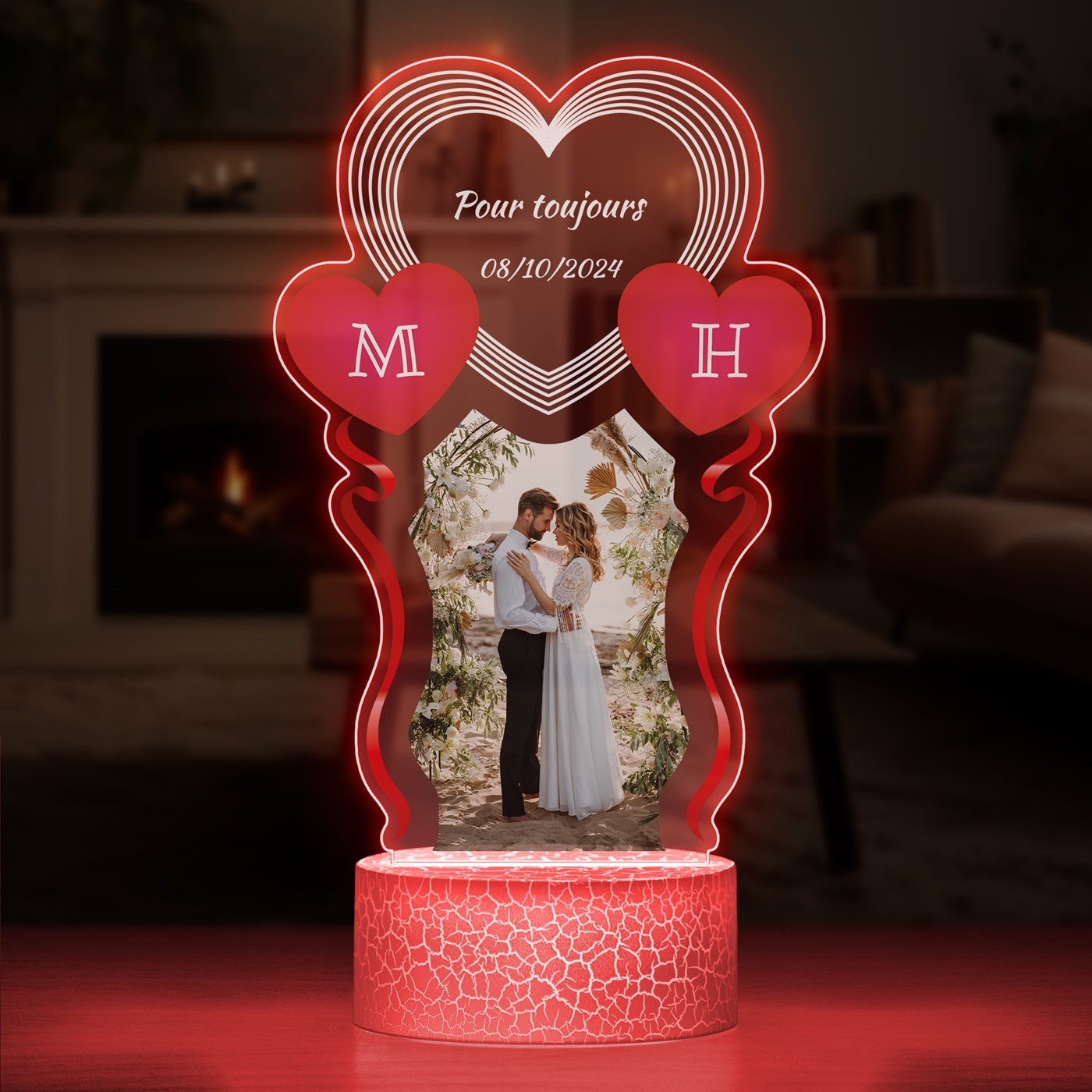 Lámpara LED Murrano 3D personalizada con impresión de foto - Recuerdo de boda
