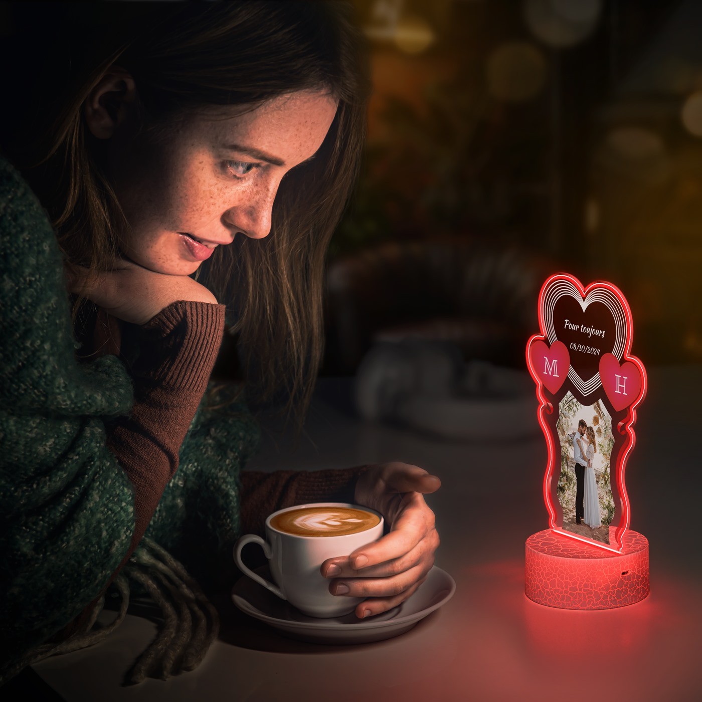 Lámpara LED Murrano 3D personalizada con impresión de foto - Recuerdo de boda