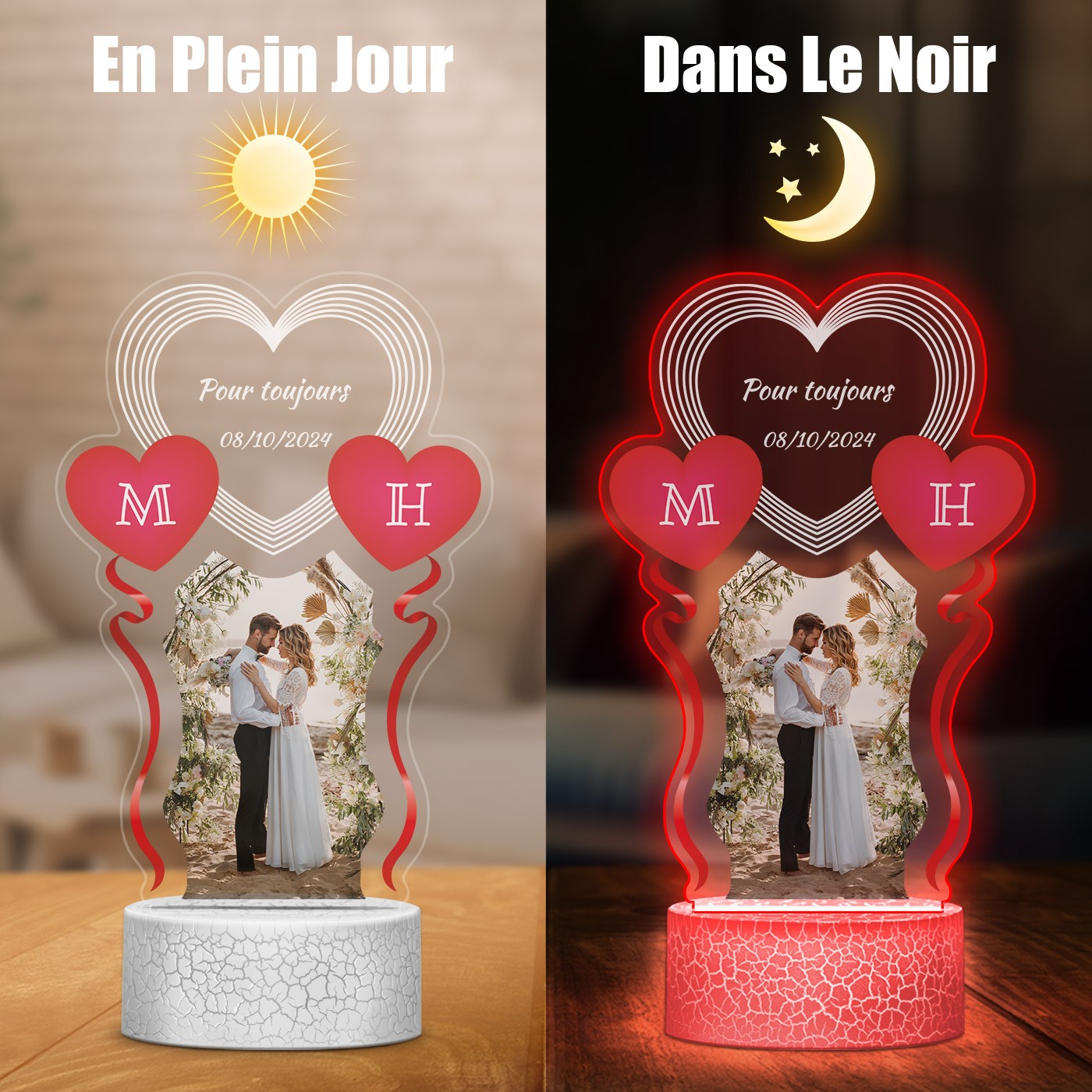 Lámpara LED Murrano 3D personalizada con impresión de foto - Recuerdo de boda