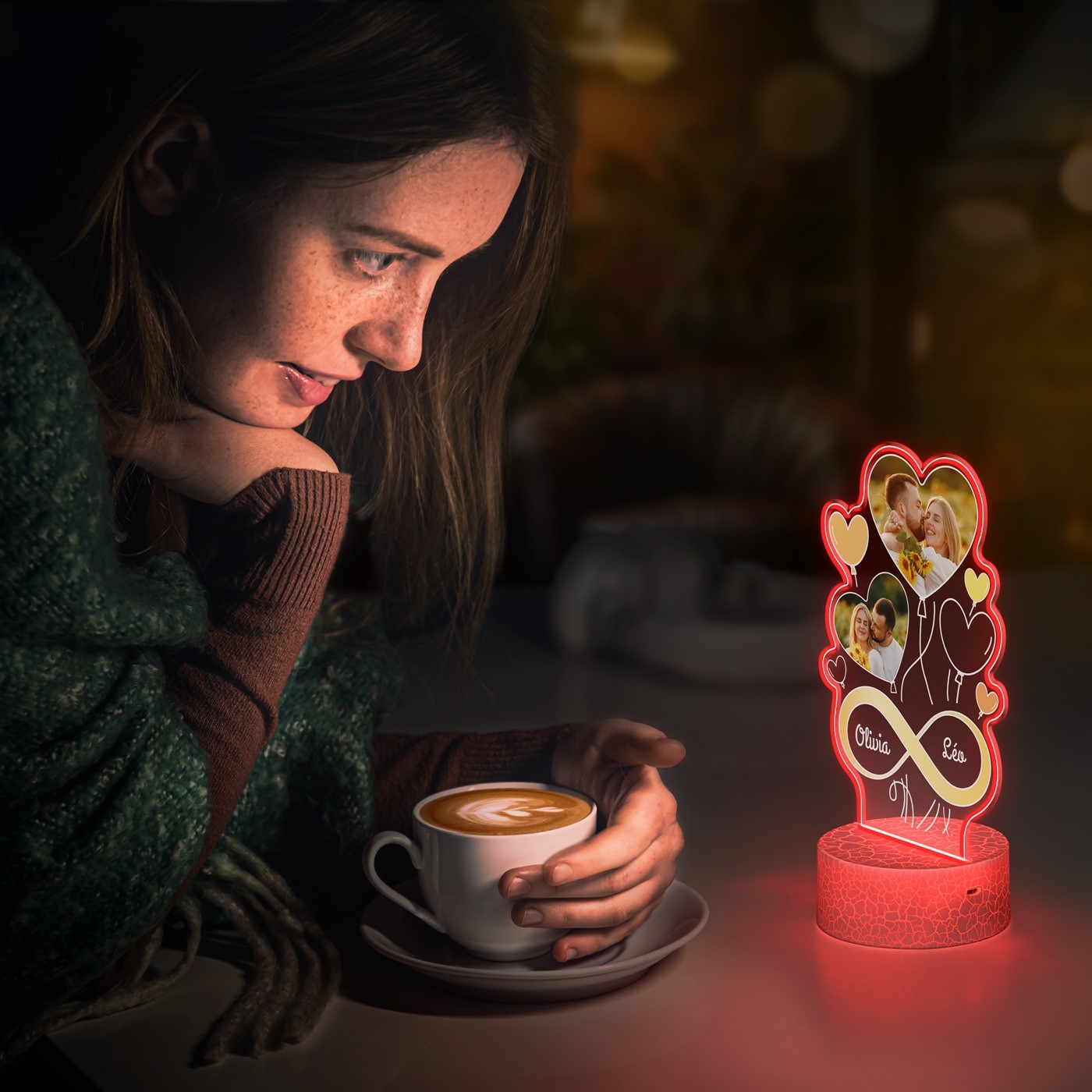 Murrano 3D LED Light with Custom Print for Couples