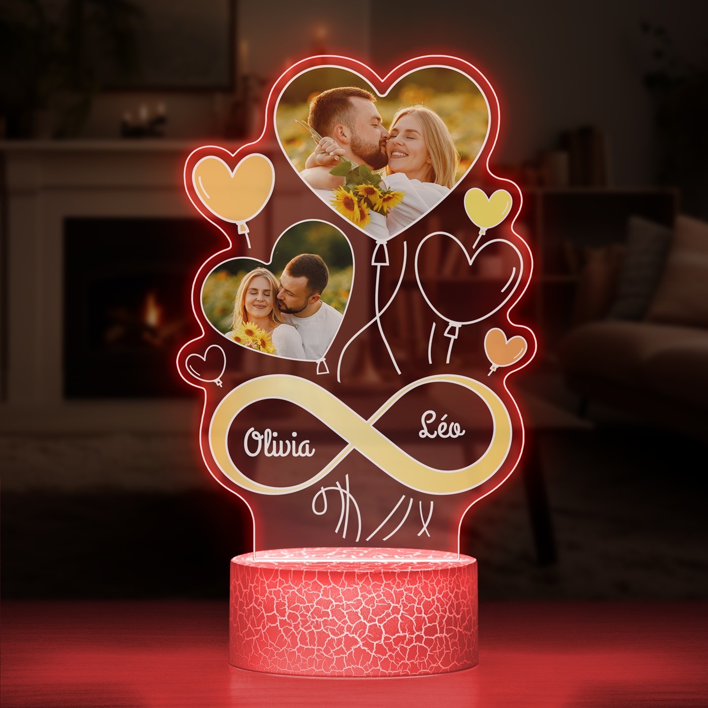 Murrano 3D LED Light with Custom Print for Couples