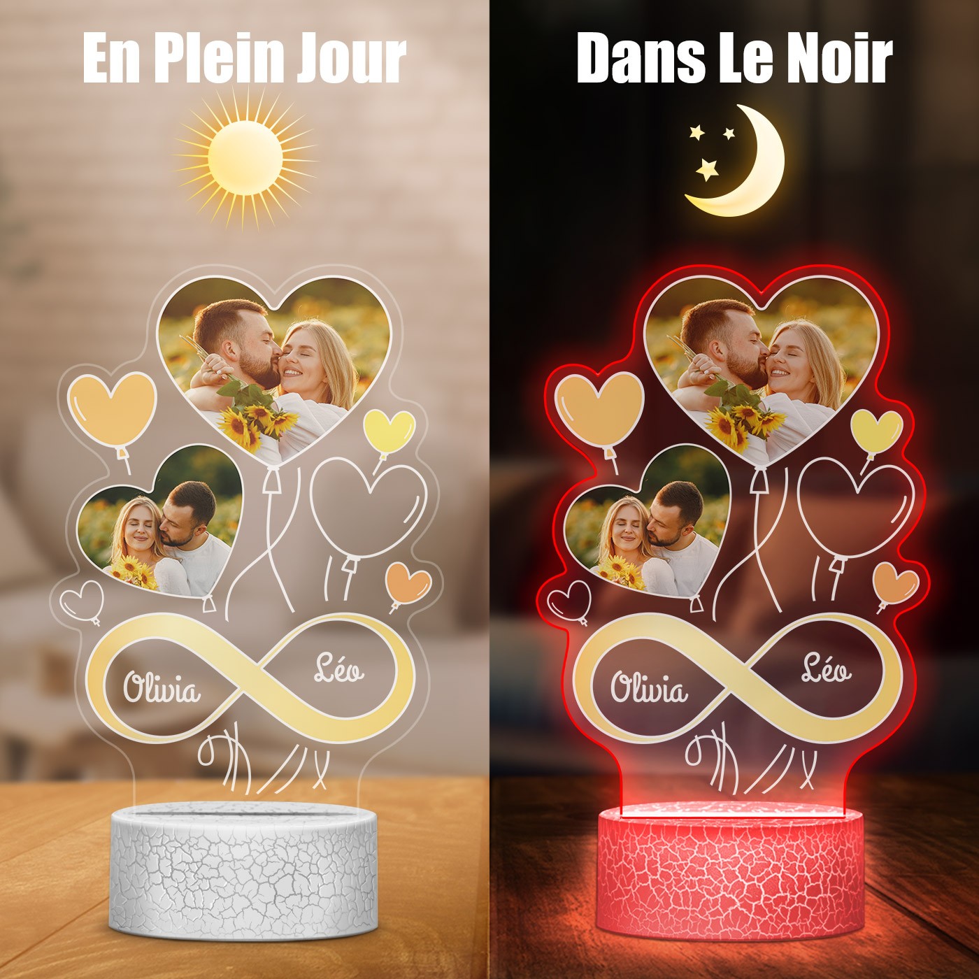 Murrano 3D LED Light with Custom Print for Couples