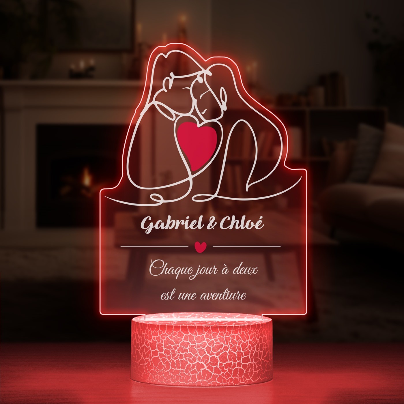 Murrano 3D LED Light with Custom Print for a Loving Couple