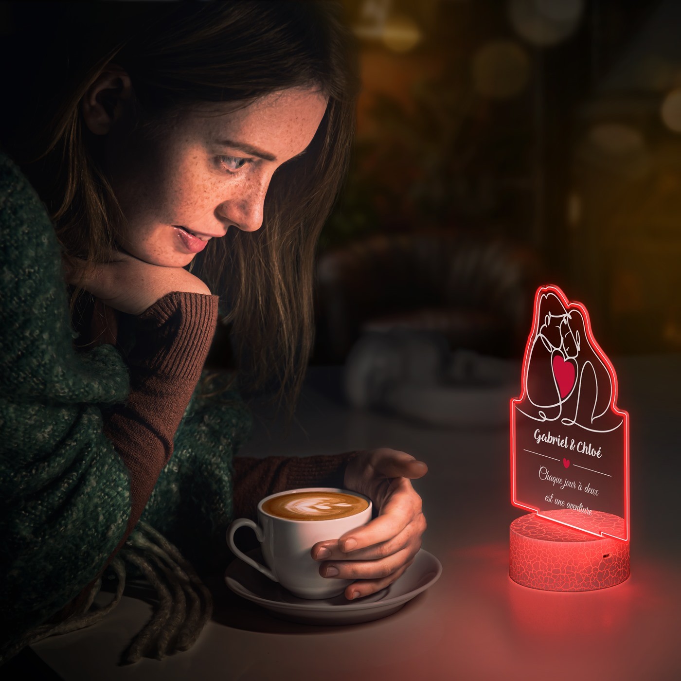 Murrano 3D LED Light with Custom Print for a Loving Couple