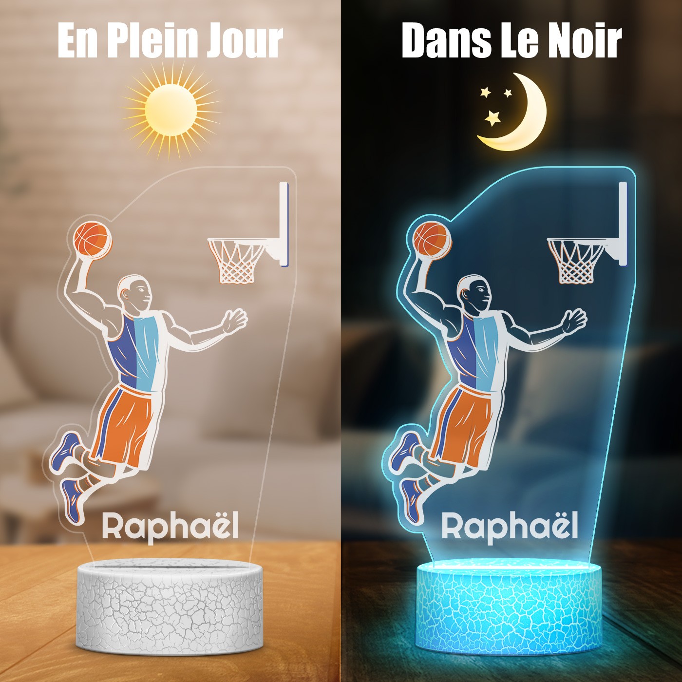 Lámpara LED 3D de Murrano con impresión de jugador de baloncesto