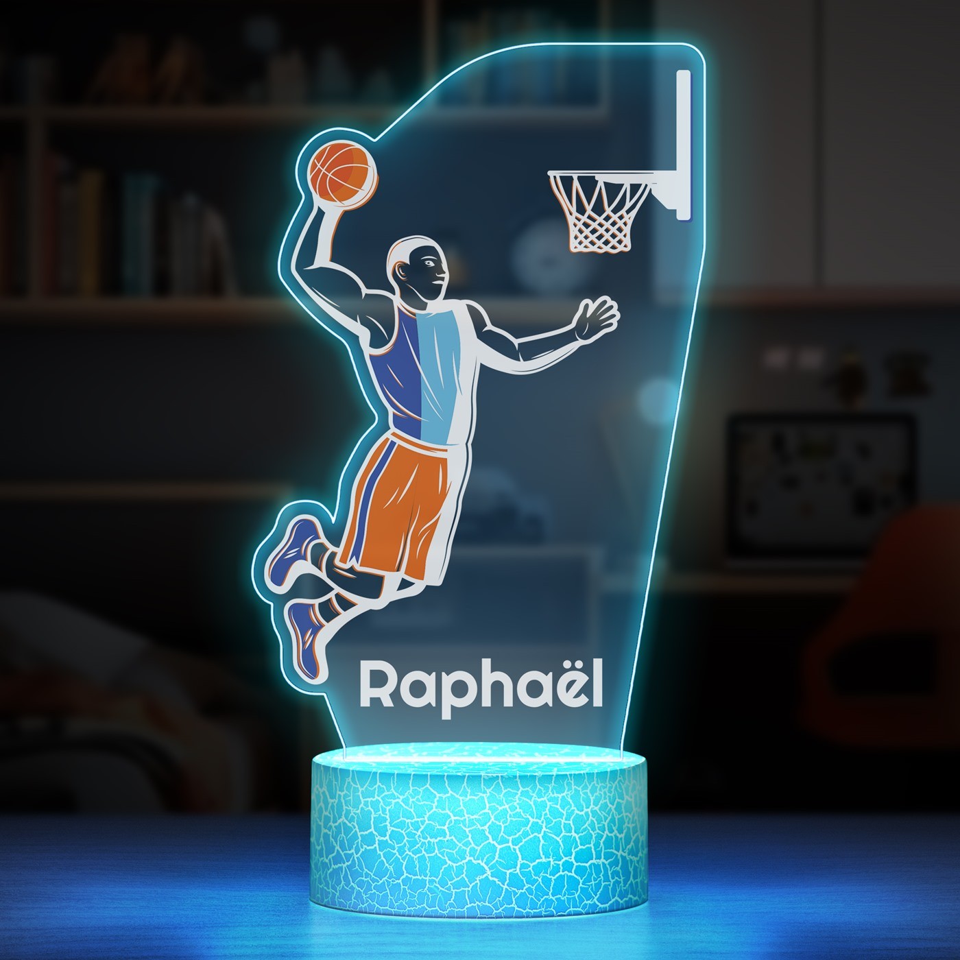 Lámpara LED 3D de Murrano con impresión de jugador de baloncesto