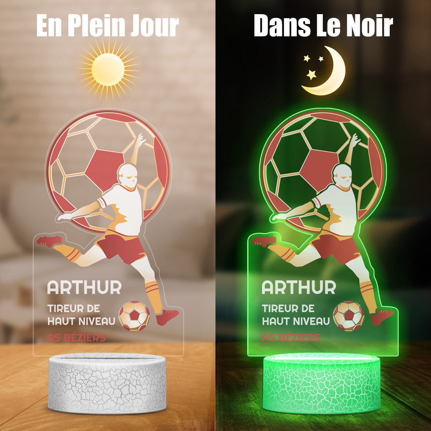 Lampe LED Murrano Football 3D avec impression personnalisée