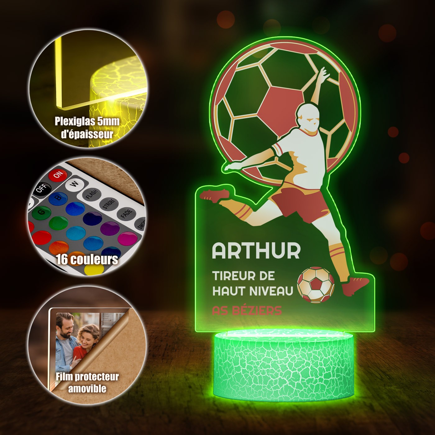 Lampe LED Murrano Football 3D avec impression personnalisée