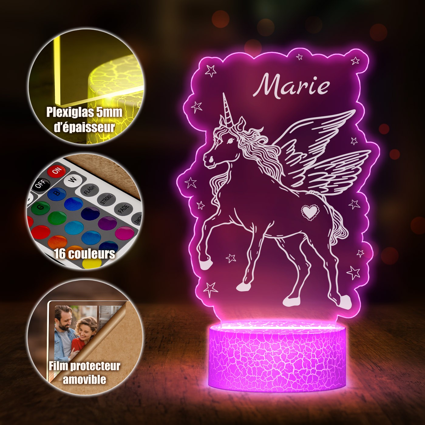 Lámpara LED 3D unicornio Murrano