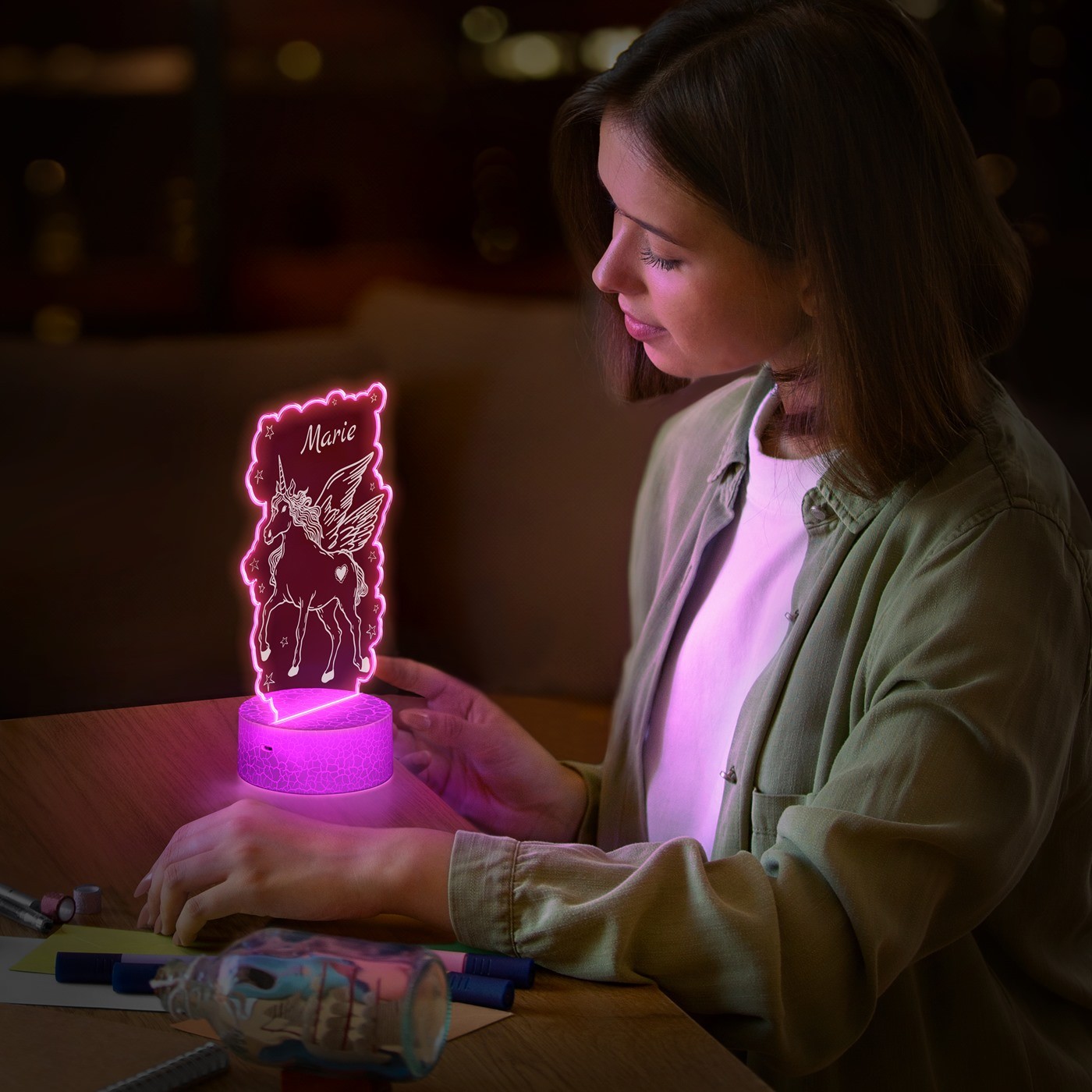 Lámpara LED 3D unicornio Murrano
