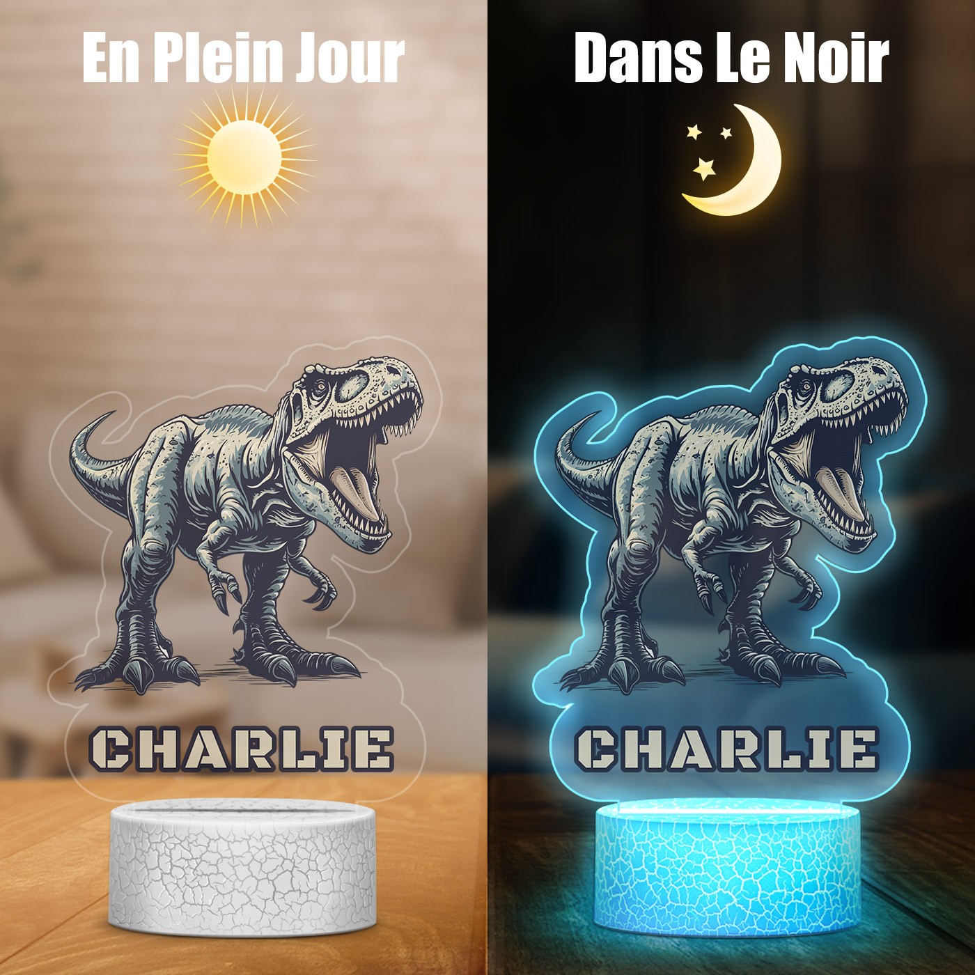 Lámpara LED 3D Murrano con impresión personalizada de T-REX