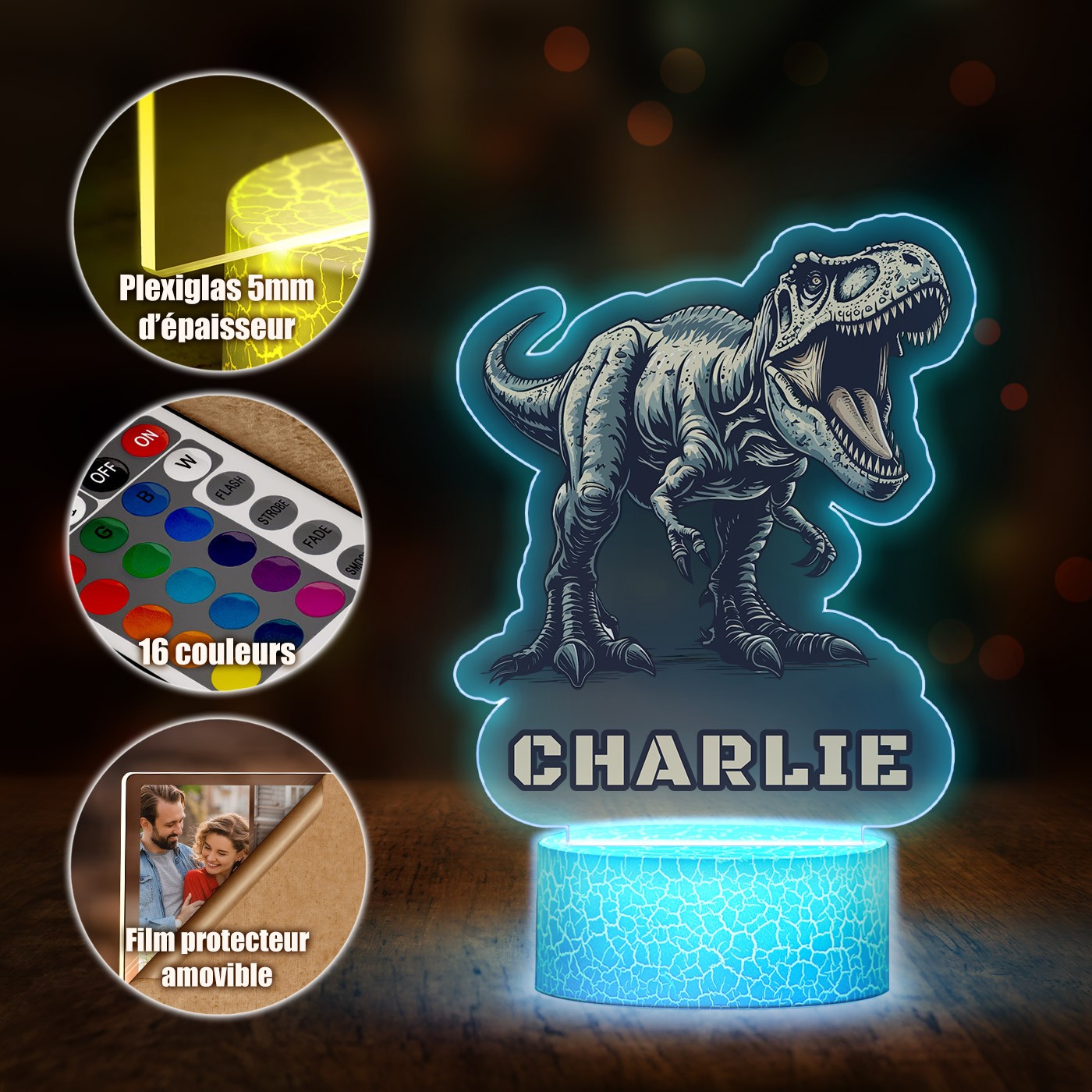 Lámpara LED 3D Murrano con impresión personalizada de T-REX