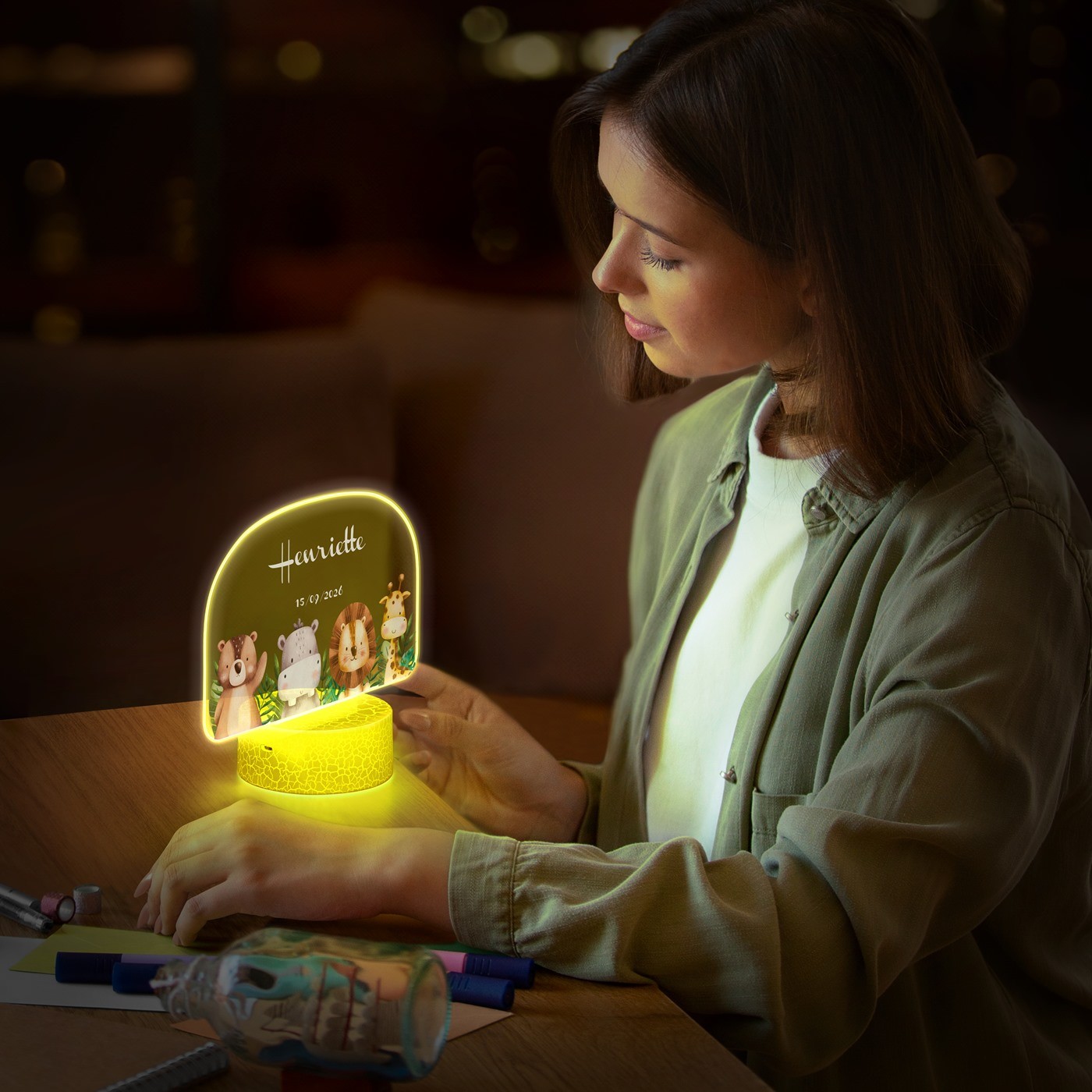 Lámpara LED Murrano 3D con animales - Lámpara nocturna personalizada para niños