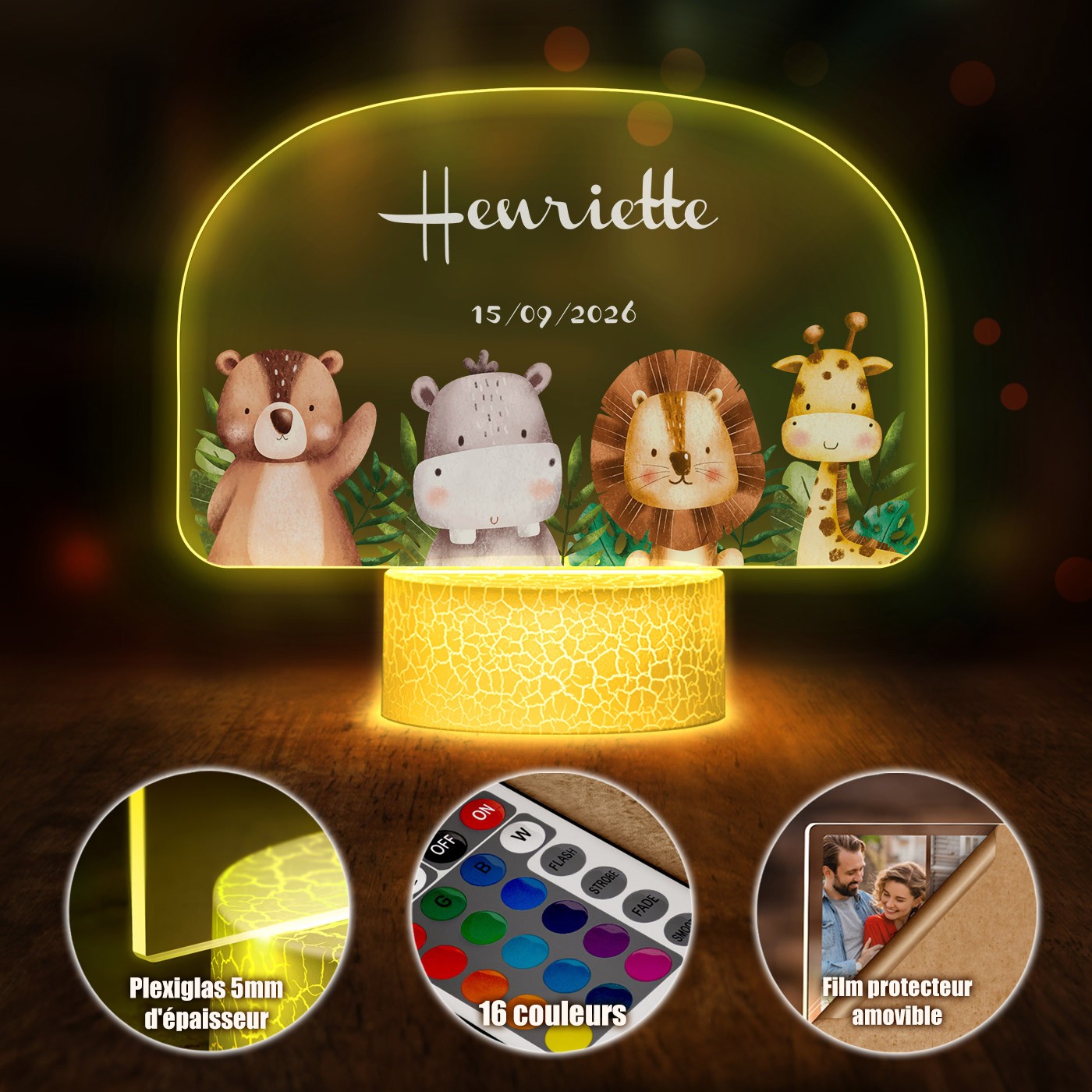 Lámpara LED Murrano 3D con animales - Lámpara nocturna personalizada para niños