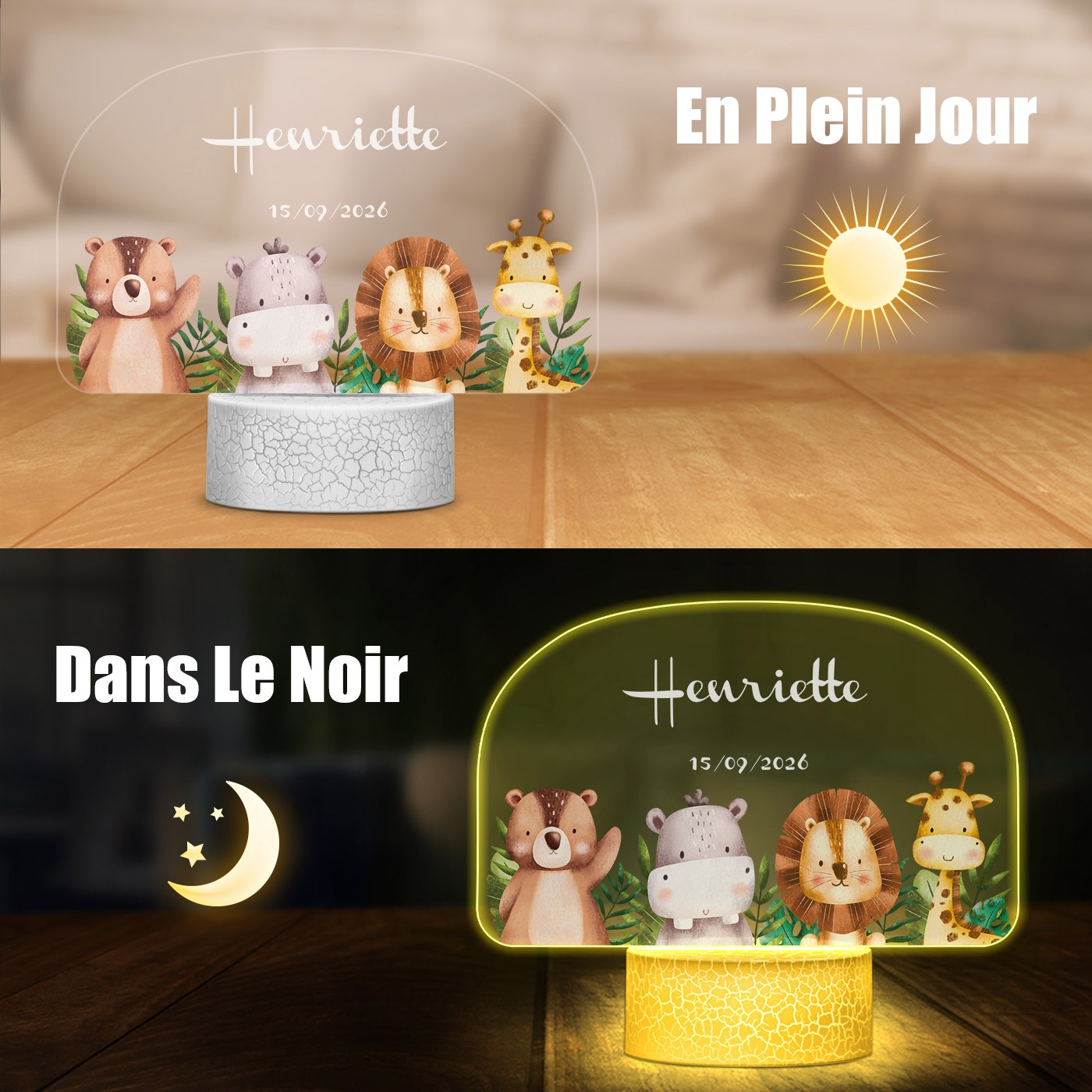 Lámpara LED Murrano 3D con animales - Lámpara nocturna personalizada para niños