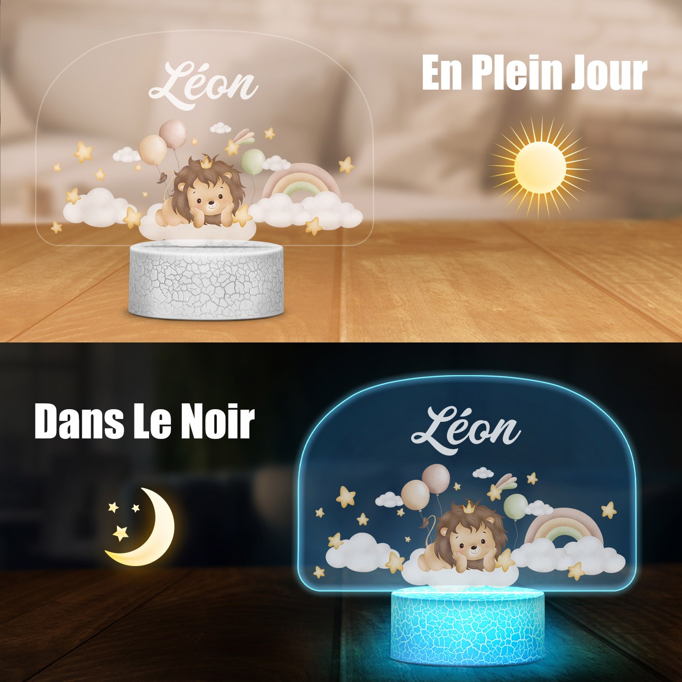 Lámpara LED 3D León Murrano - Un regalo personalizado para un niño