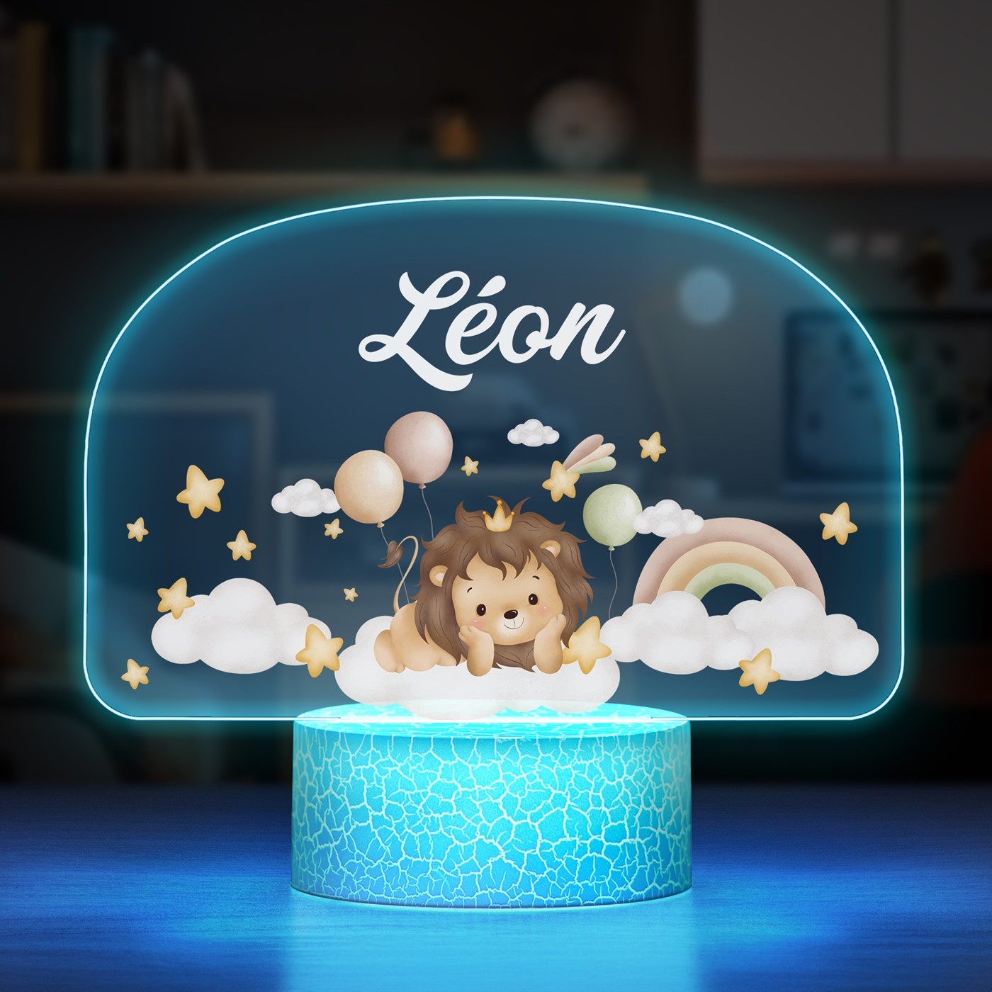 Lámpara LED 3D León Murrano - Un regalo personalizado para un niño