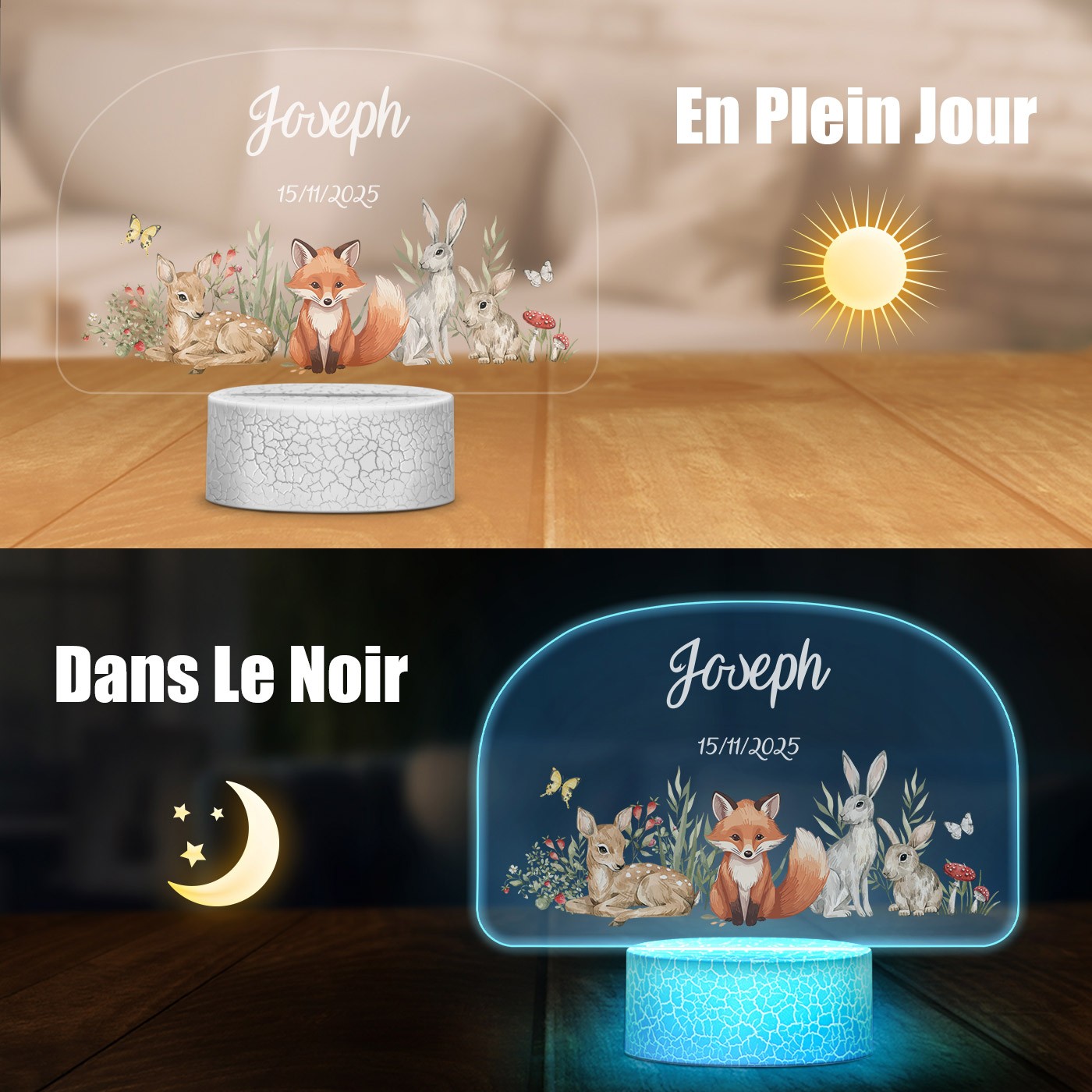Lámpara Murrano 3D con Impresión de Animales - Decoración Personalizada para la Habitación de un Niño