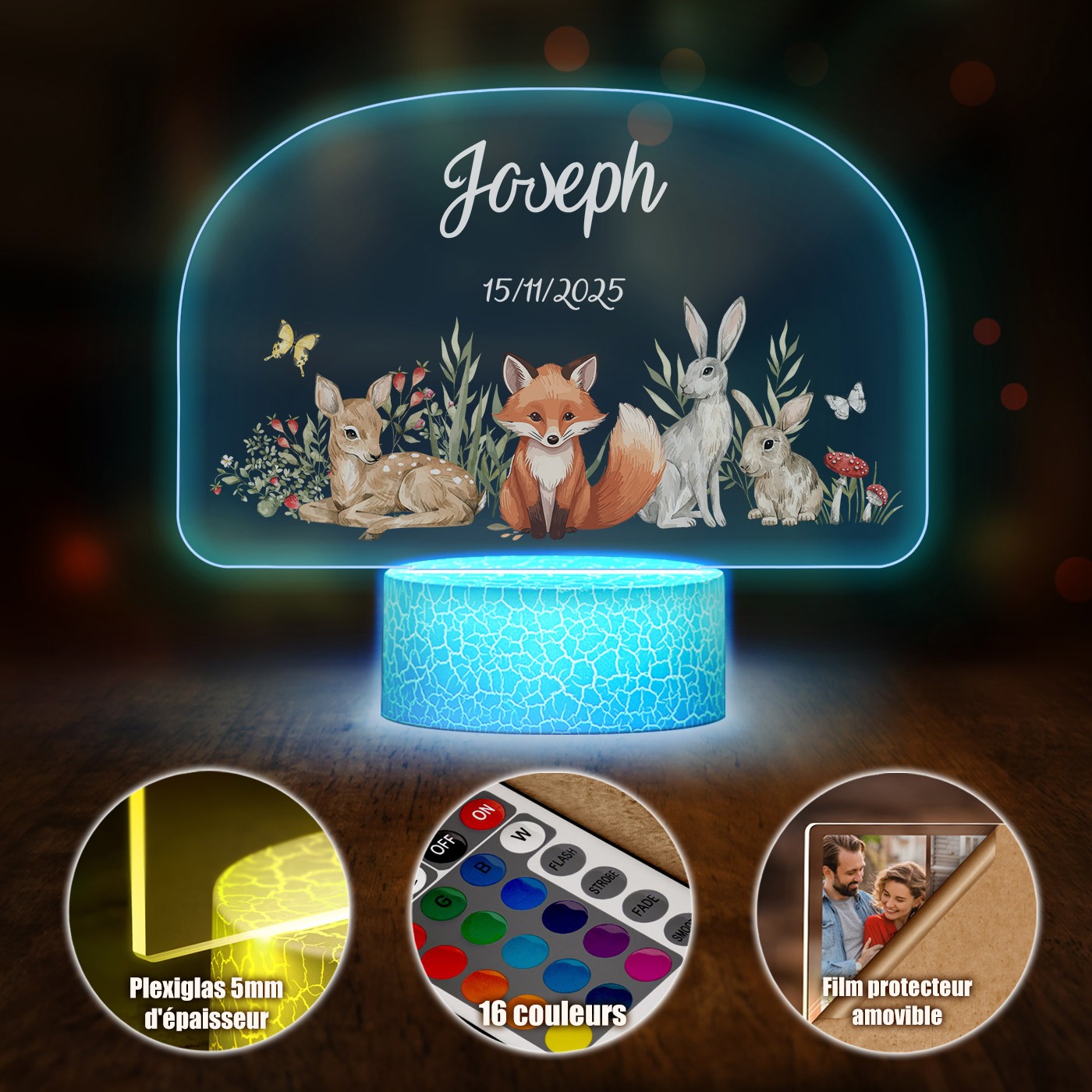 Lámpara Murrano 3D con Impresión de Animales - Decoración Personalizada para la Habitación de un Niño