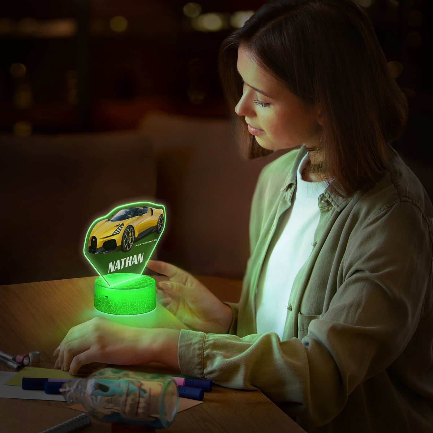 Lámpara LED Murrano 3D con impresión de Bugatti