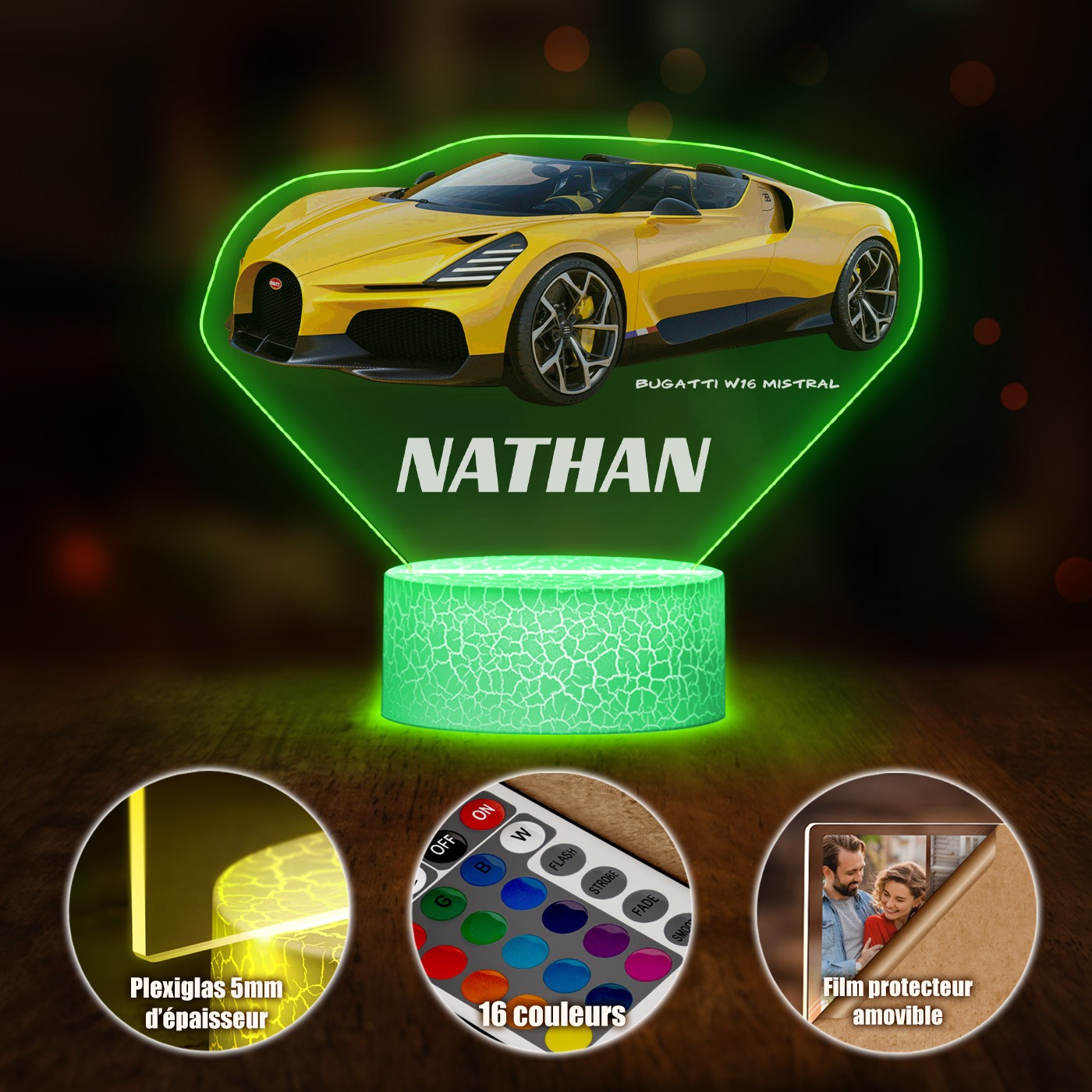 Lámpara LED Murrano 3D con impresión de Bugatti