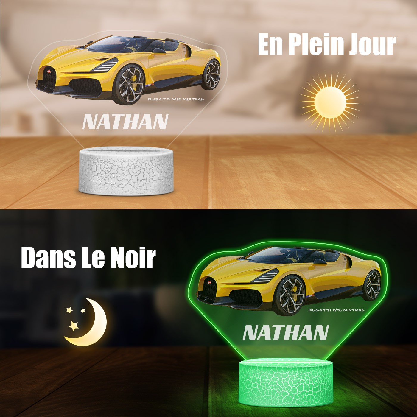Lámpara LED Murrano 3D con impresión de Bugatti
