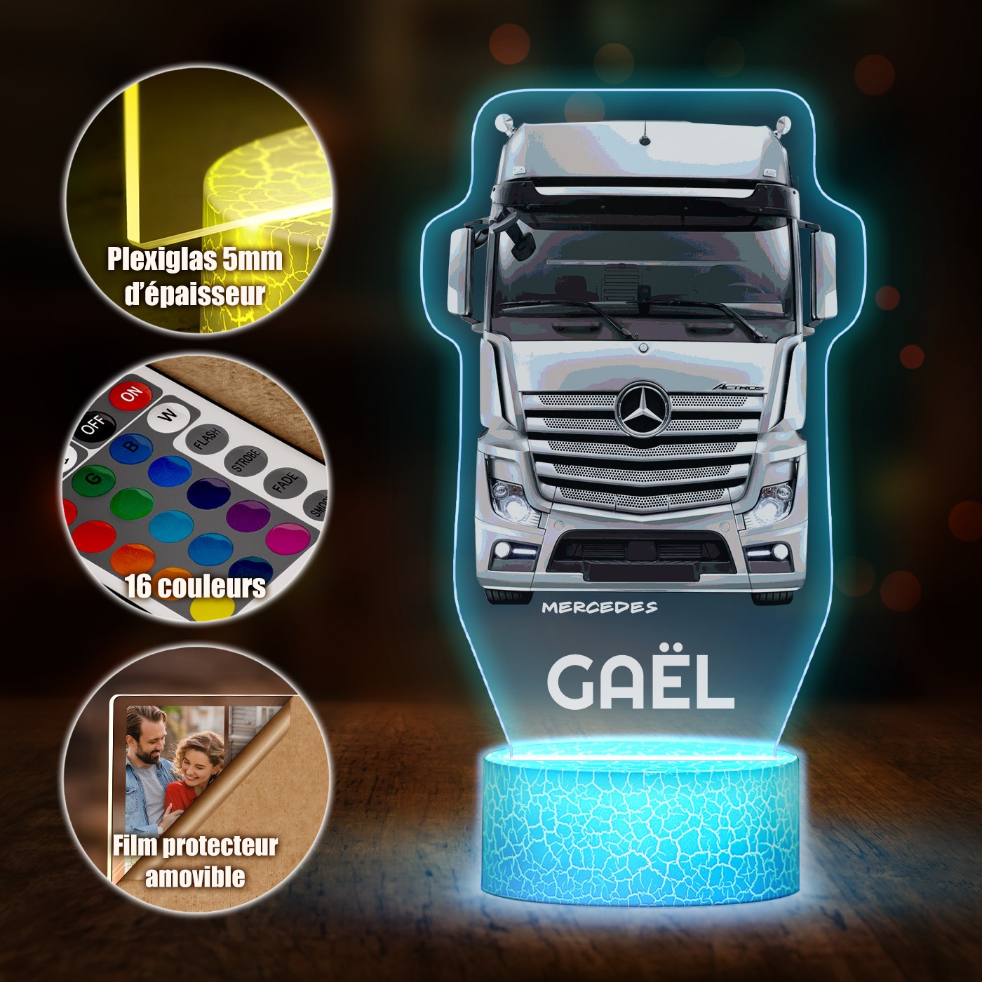 Lampe LED 3D Camion Mercedes Personnalisée