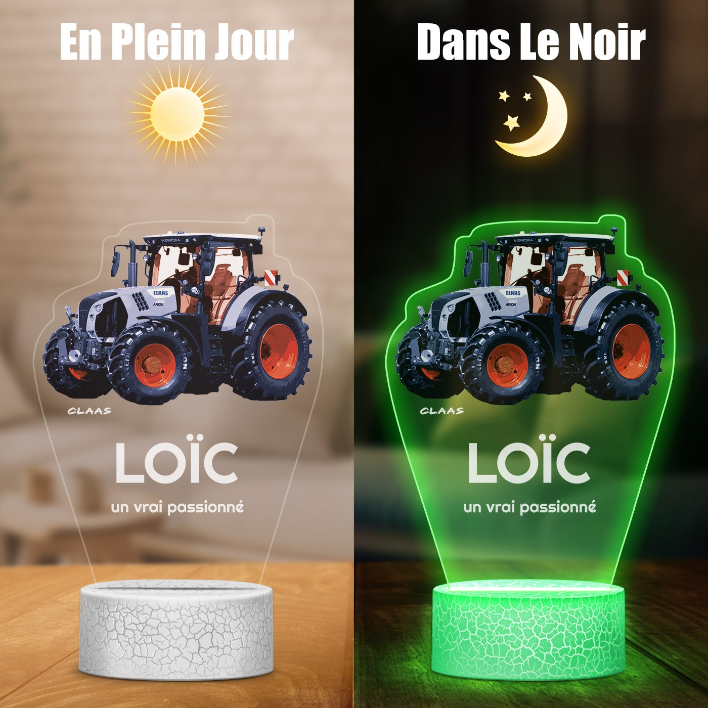 Lampe LED 3D Murrano avec impression de tracteur