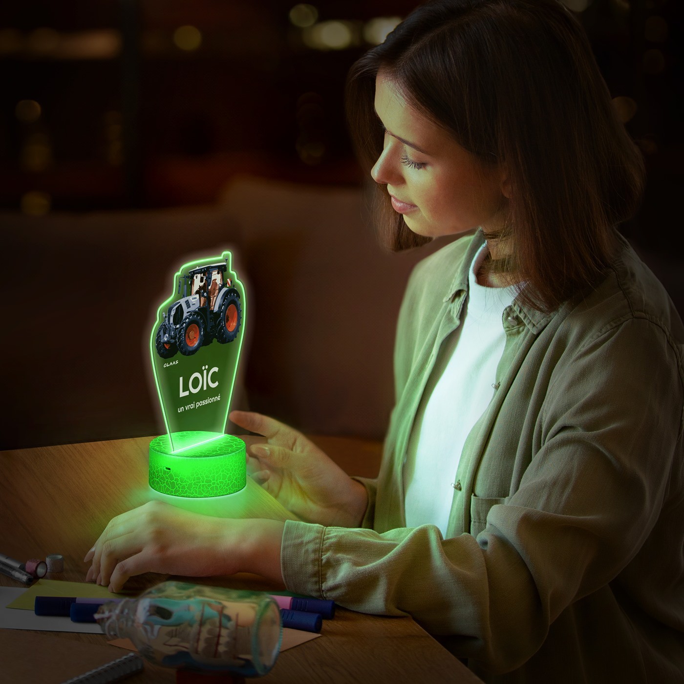 Lampe LED 3D Murrano avec impression de tracteur