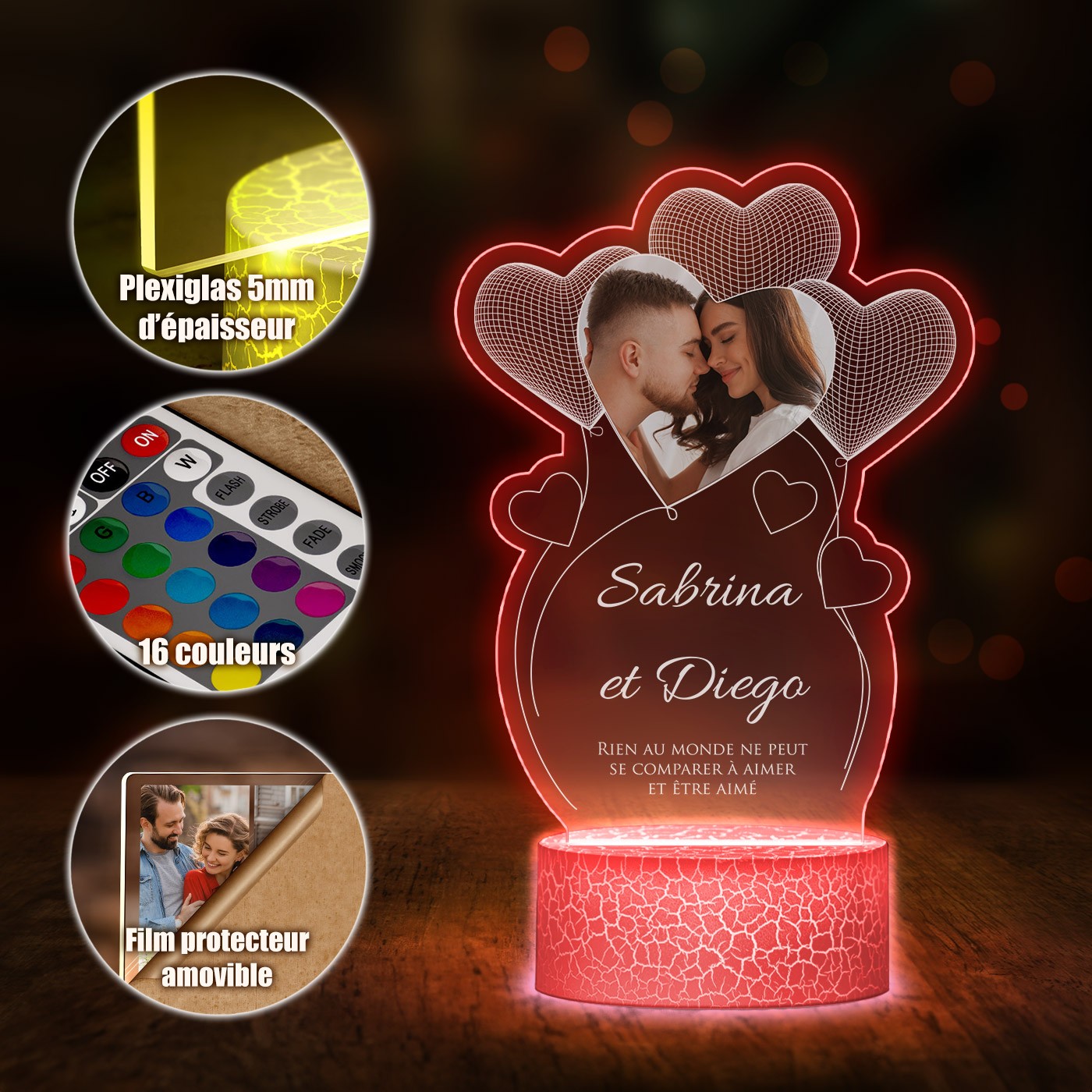 Murrano 3D LED Light with Photo Impression for Couples