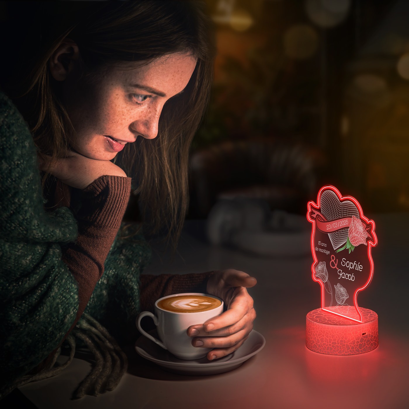 Lámpara LED Murrano 3D con impresión personalizada para aniversario de boda