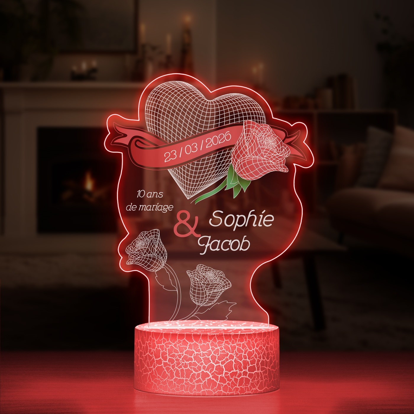 Lámpara LED Murrano 3D con impresión personalizada para aniversario de boda