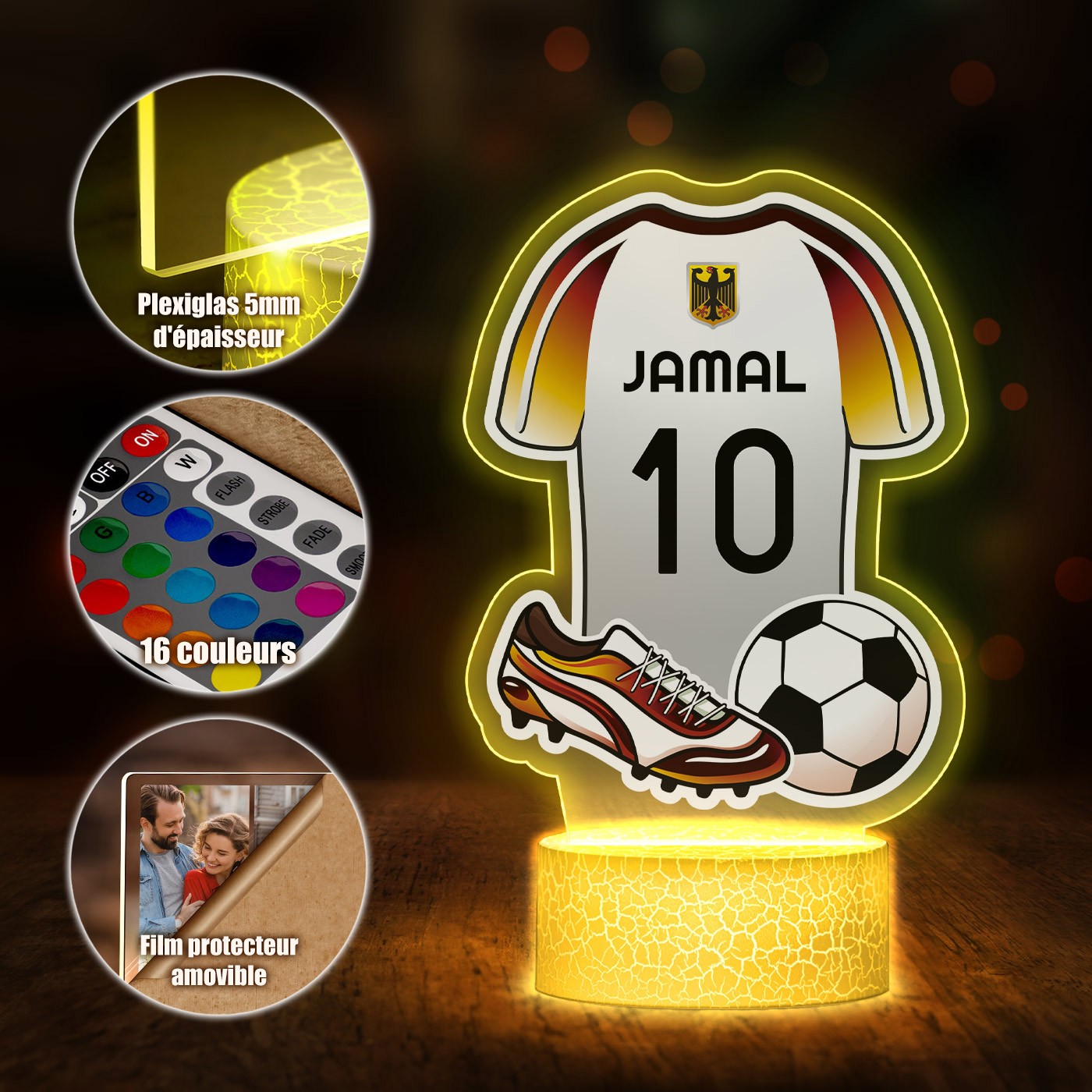 Lámpara LED Murrano 3D con impresión de camiseta de fútbol de Alemania