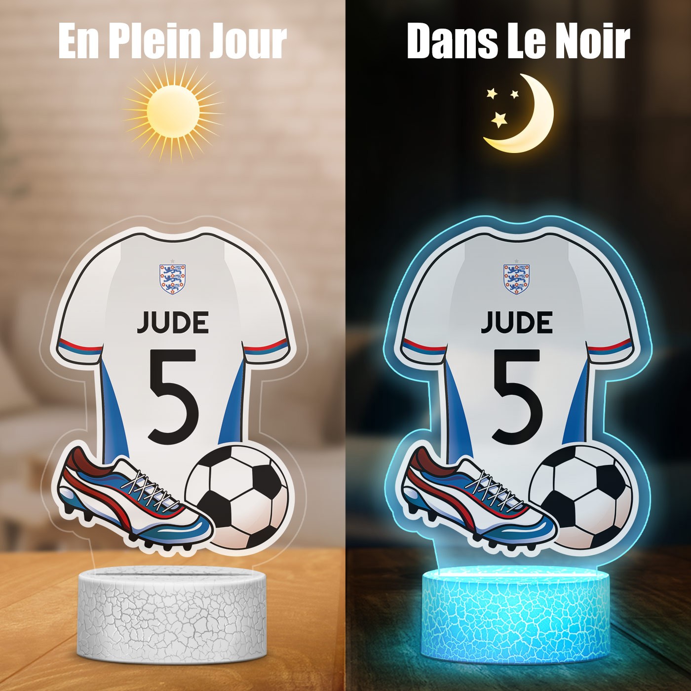 Lámpara LED Murrano 3D con impresión de camiseta de fútbol de Inglaterra