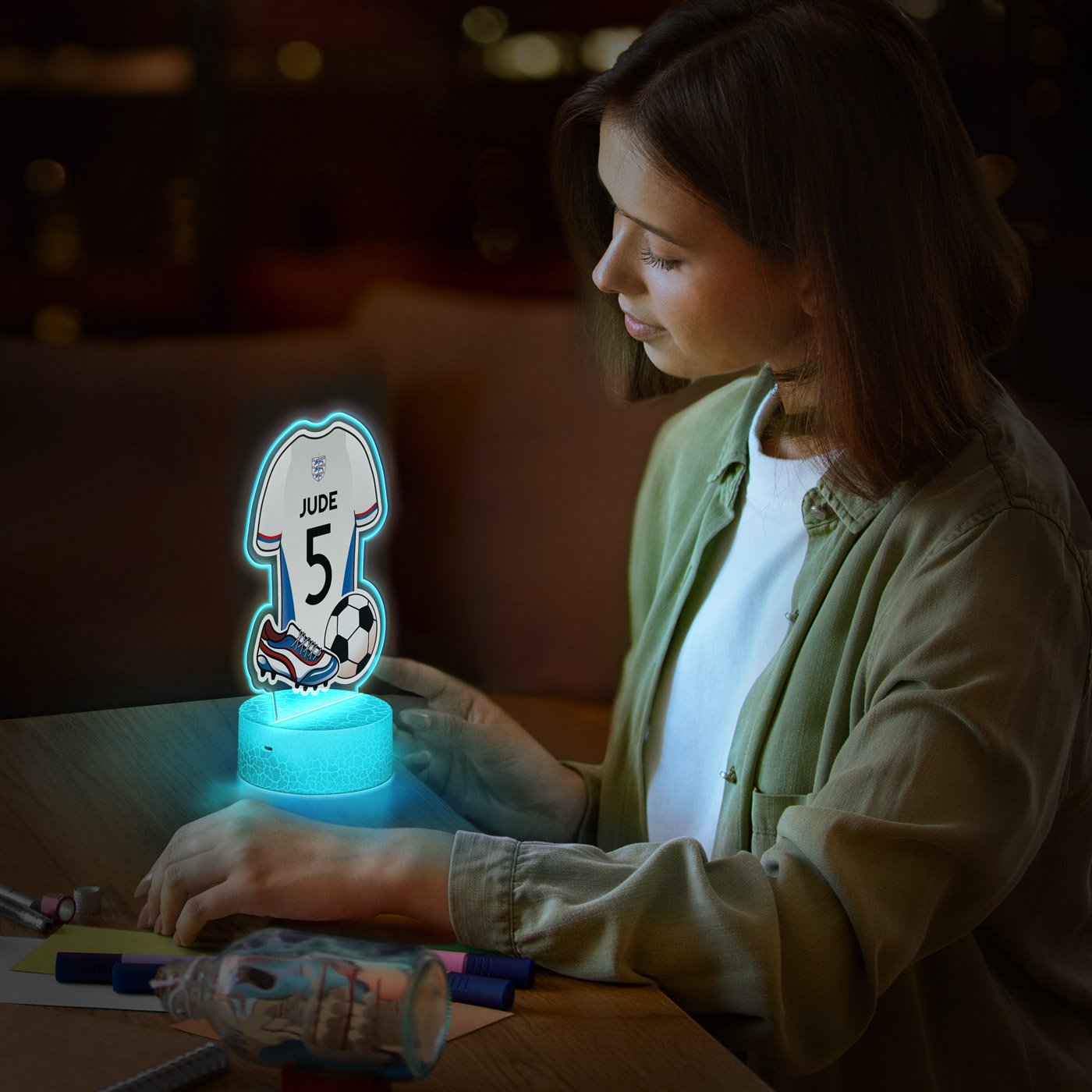 Lámpara LED Murrano 3D con impresión de camiseta de fútbol de Inglaterra