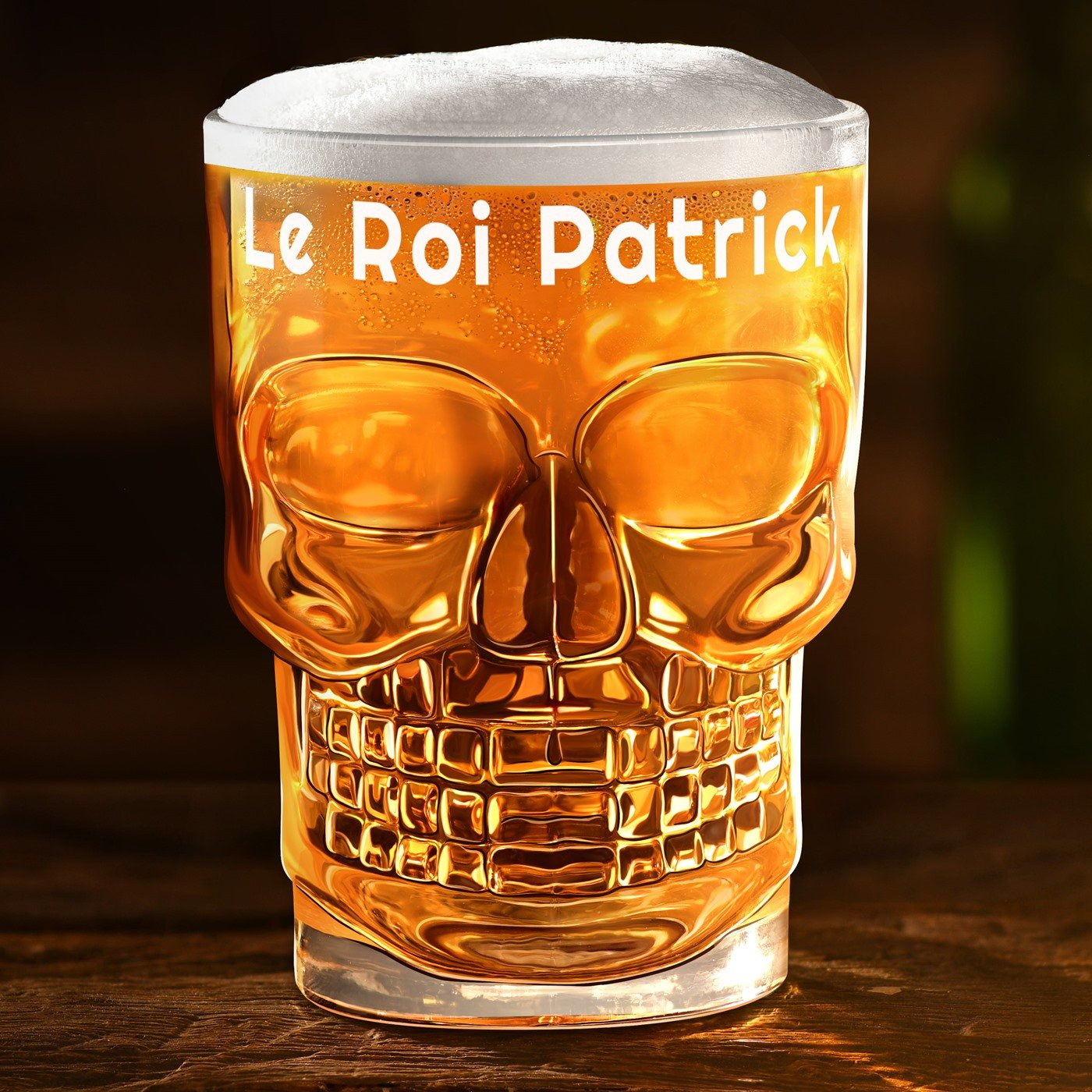 Vaso de cerveza en forma de cráneo Murrano con personalización para un joven