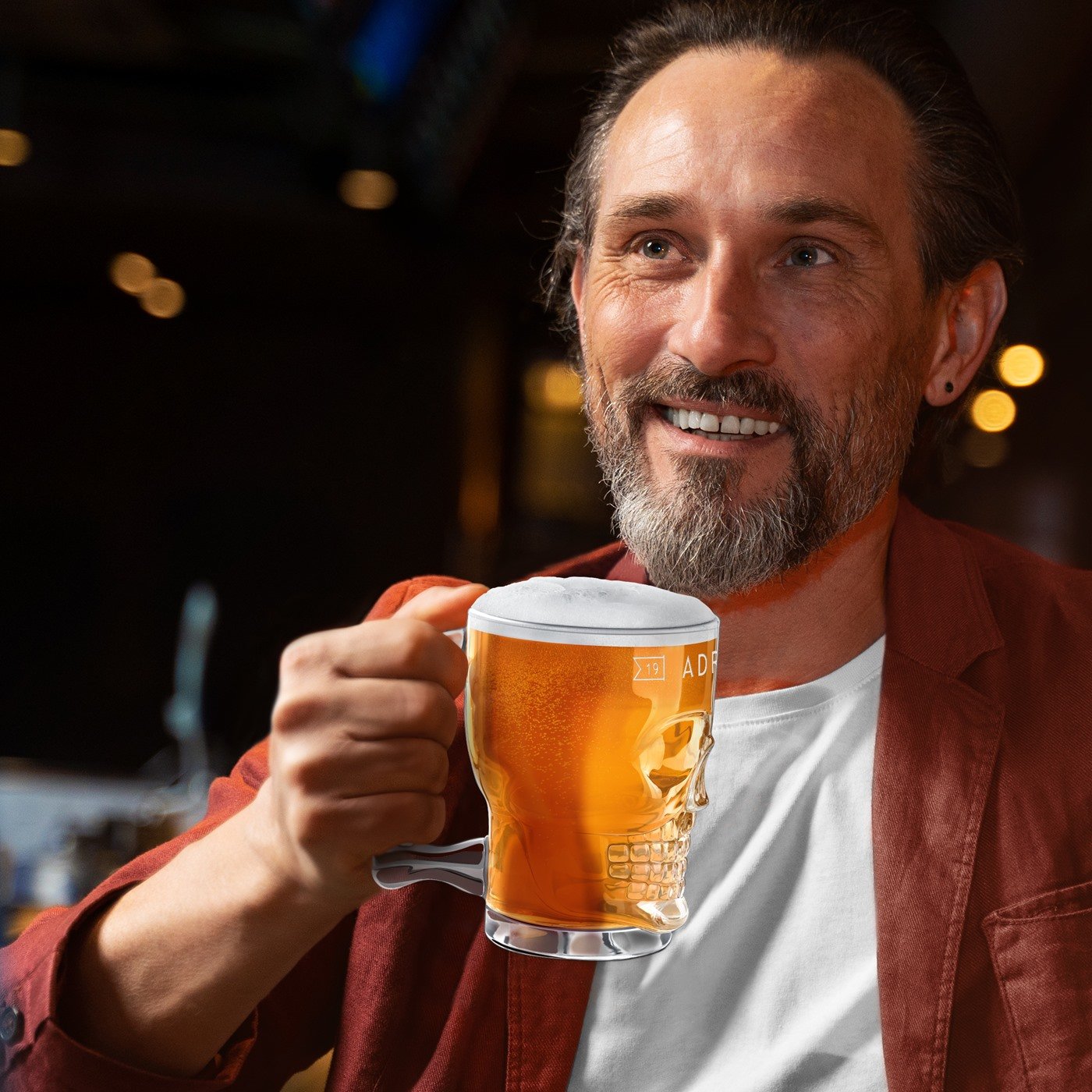 Vaso de cerveza en forma de cráneo Murrano con personalización para aniversario