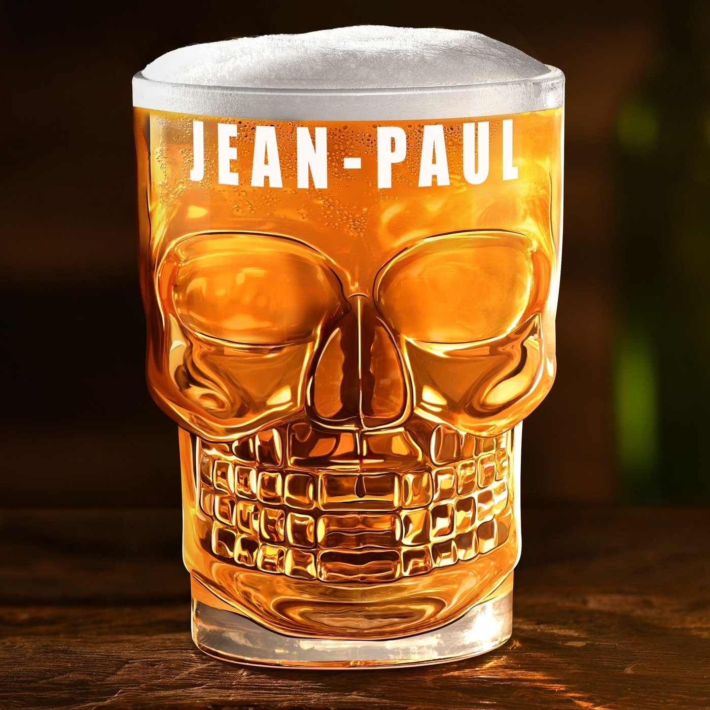 Vaso de cerveza en forma de cráneo Murrano con personalización para él