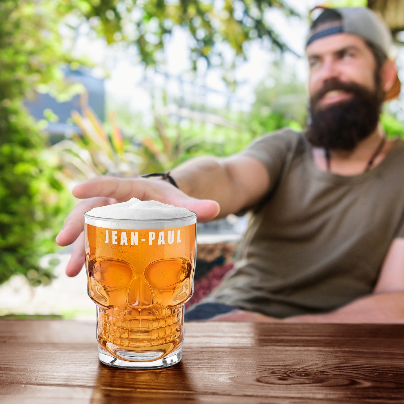 Vaso de cerveza en forma de cráneo Murrano con personalización para él