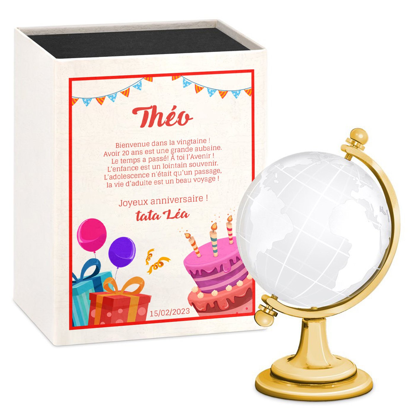Globo de vidrio Murrano con caja personalizada para el cumpleaños número 20 de mi sobrino
